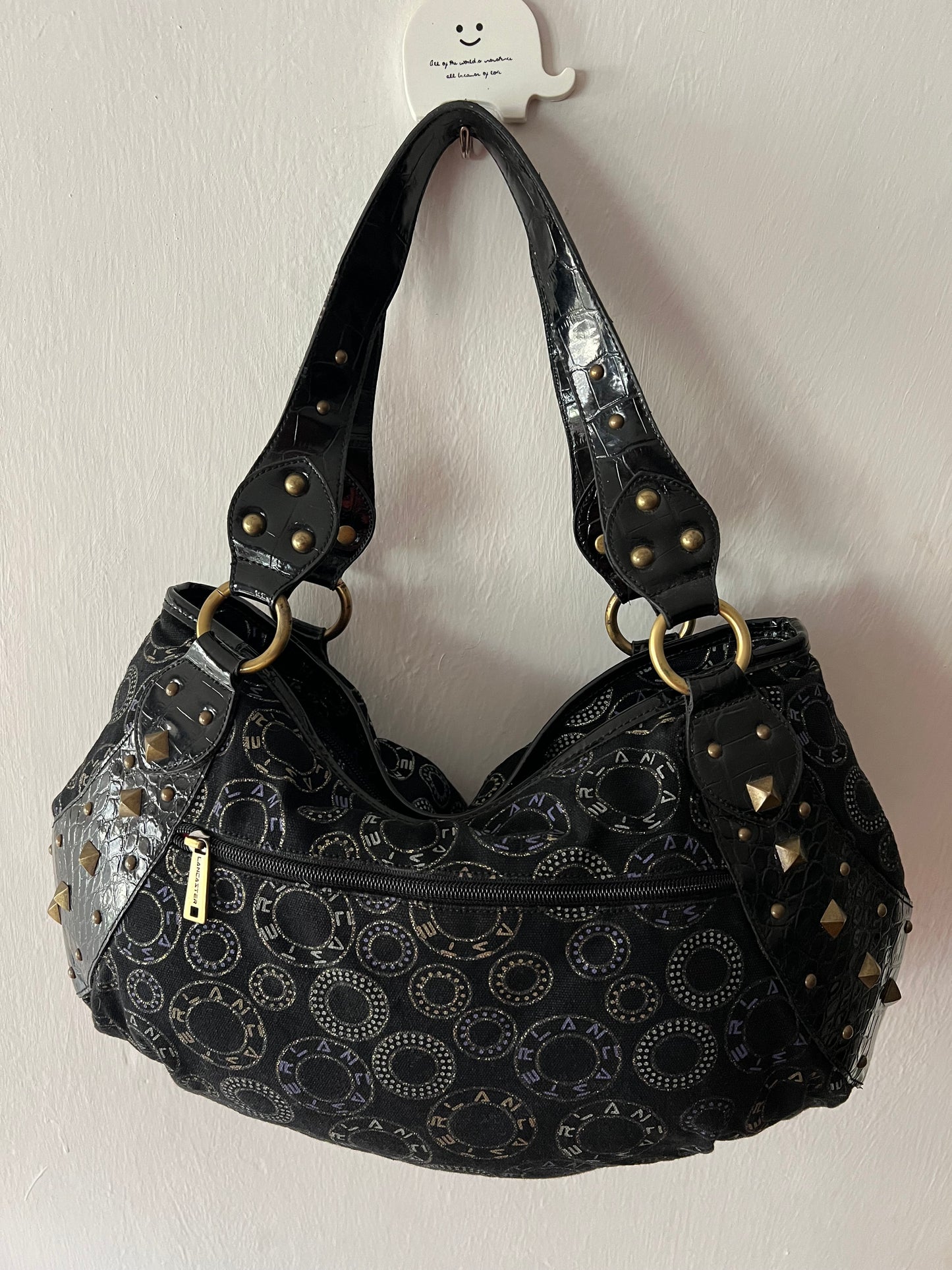 Vintage Studded Jacquard Hobo Bag