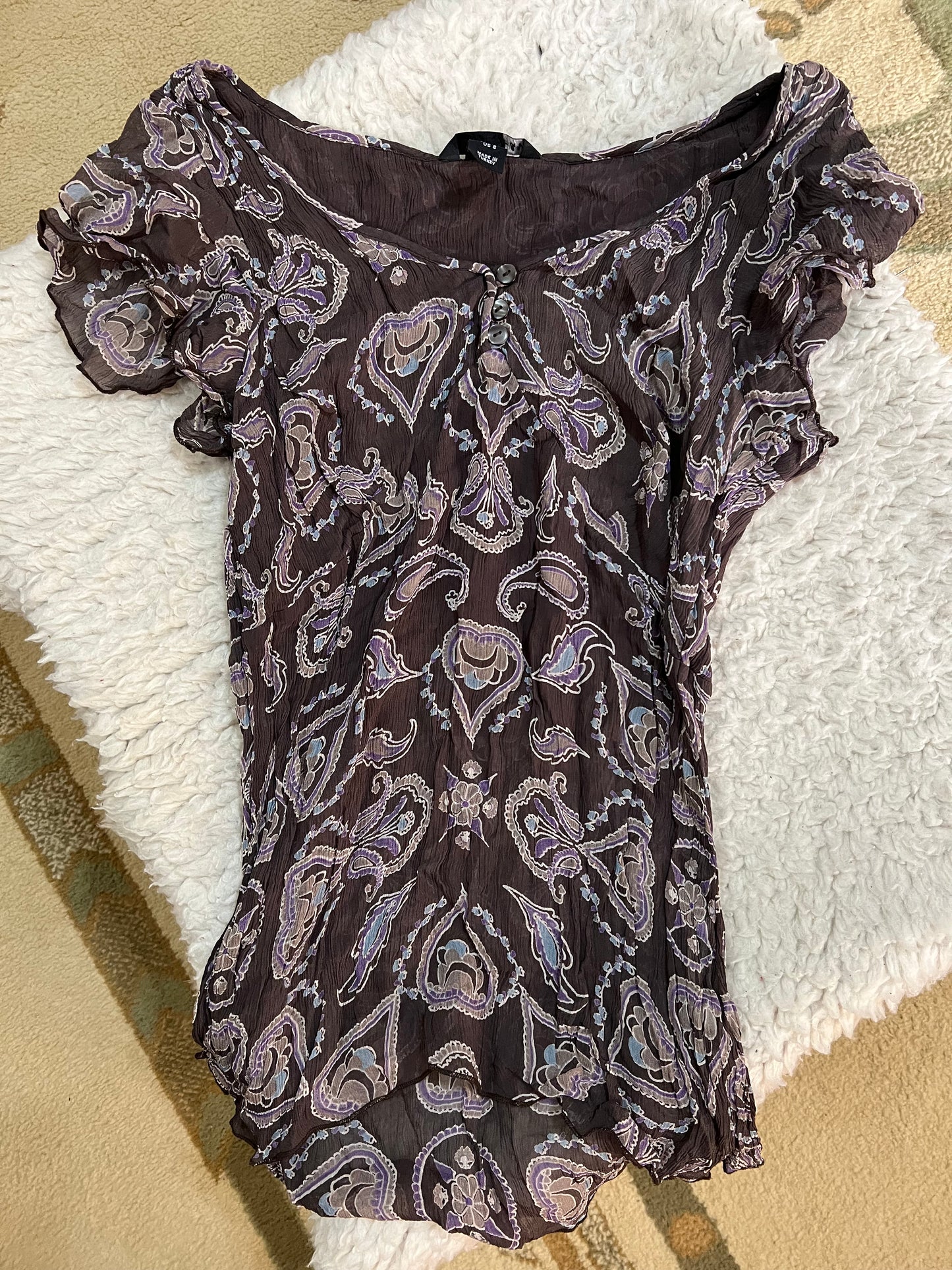 Sheer Paisley Flutter Sleeve Top