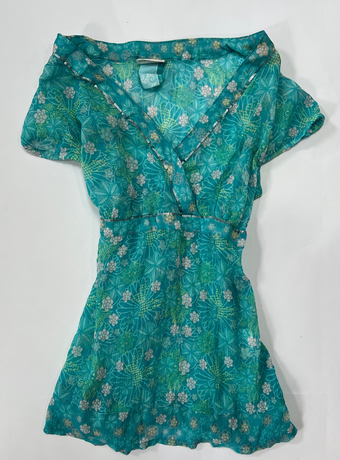 Turquoise Floral Tie-Back Top