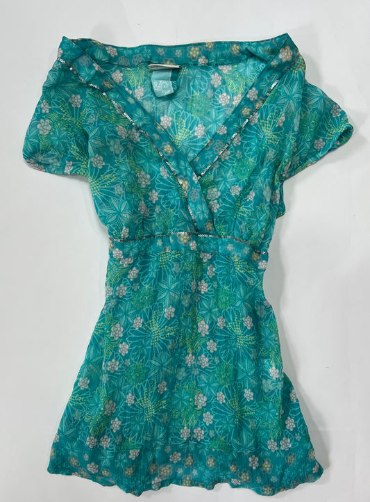 Turquoise Floral Tie-Back Top