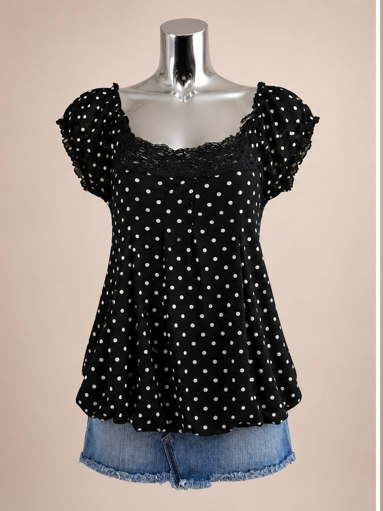 Black Polka Dot baby doll top