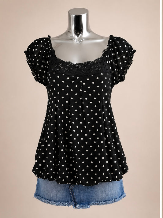 Black Polka Dot baby doll top