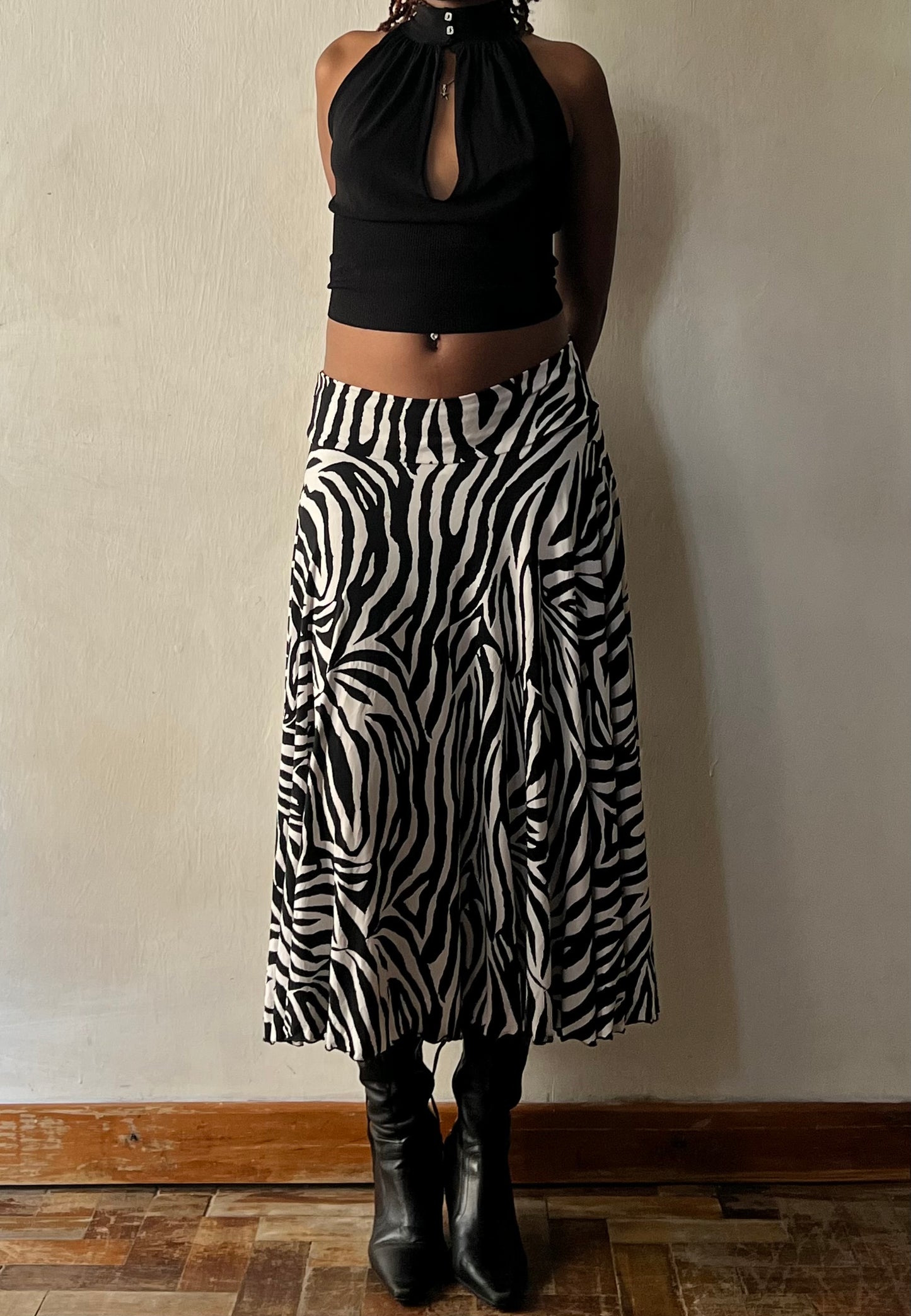 Zebra Print Slinky Midi Skirt