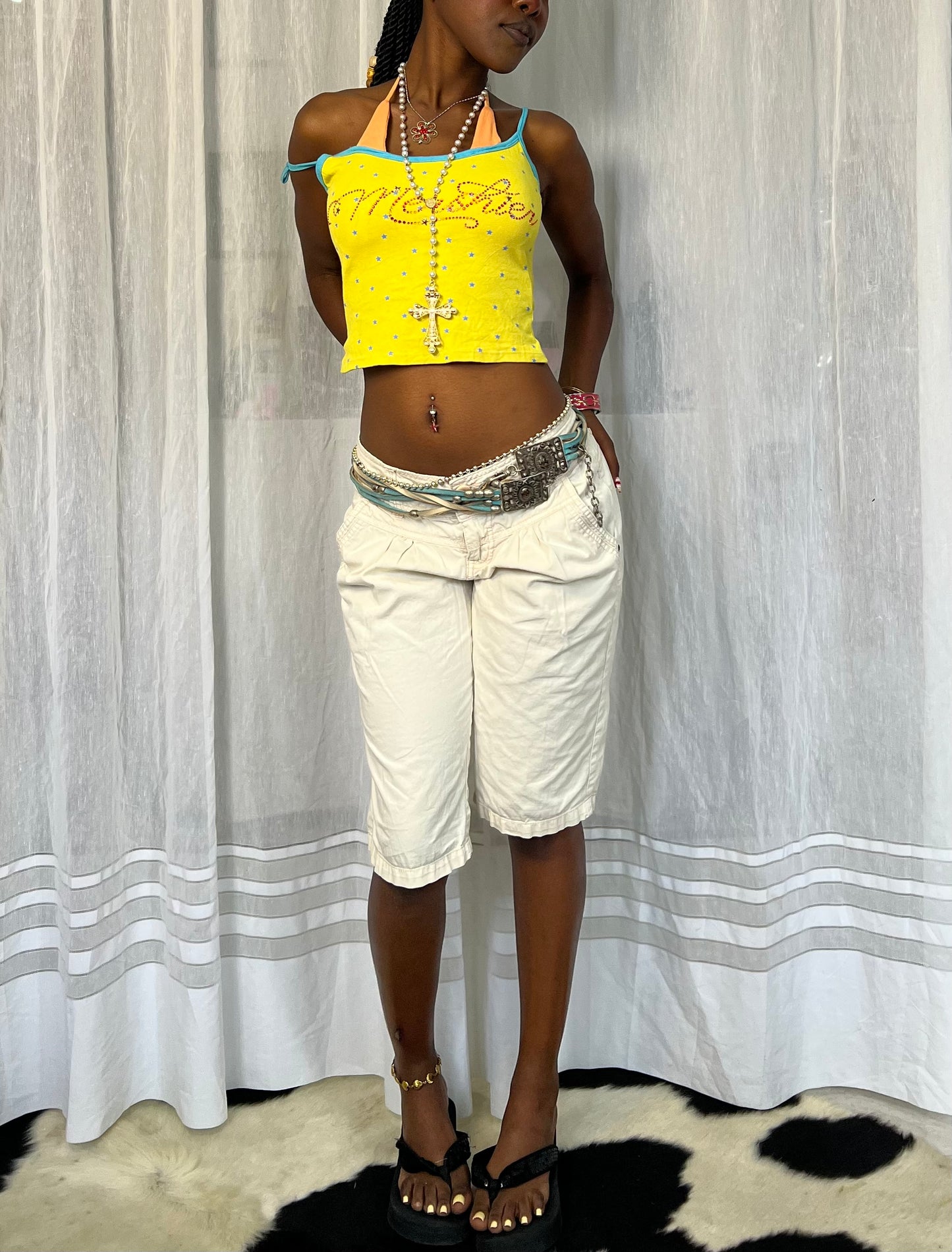 Cream Cotton Capri Pants
