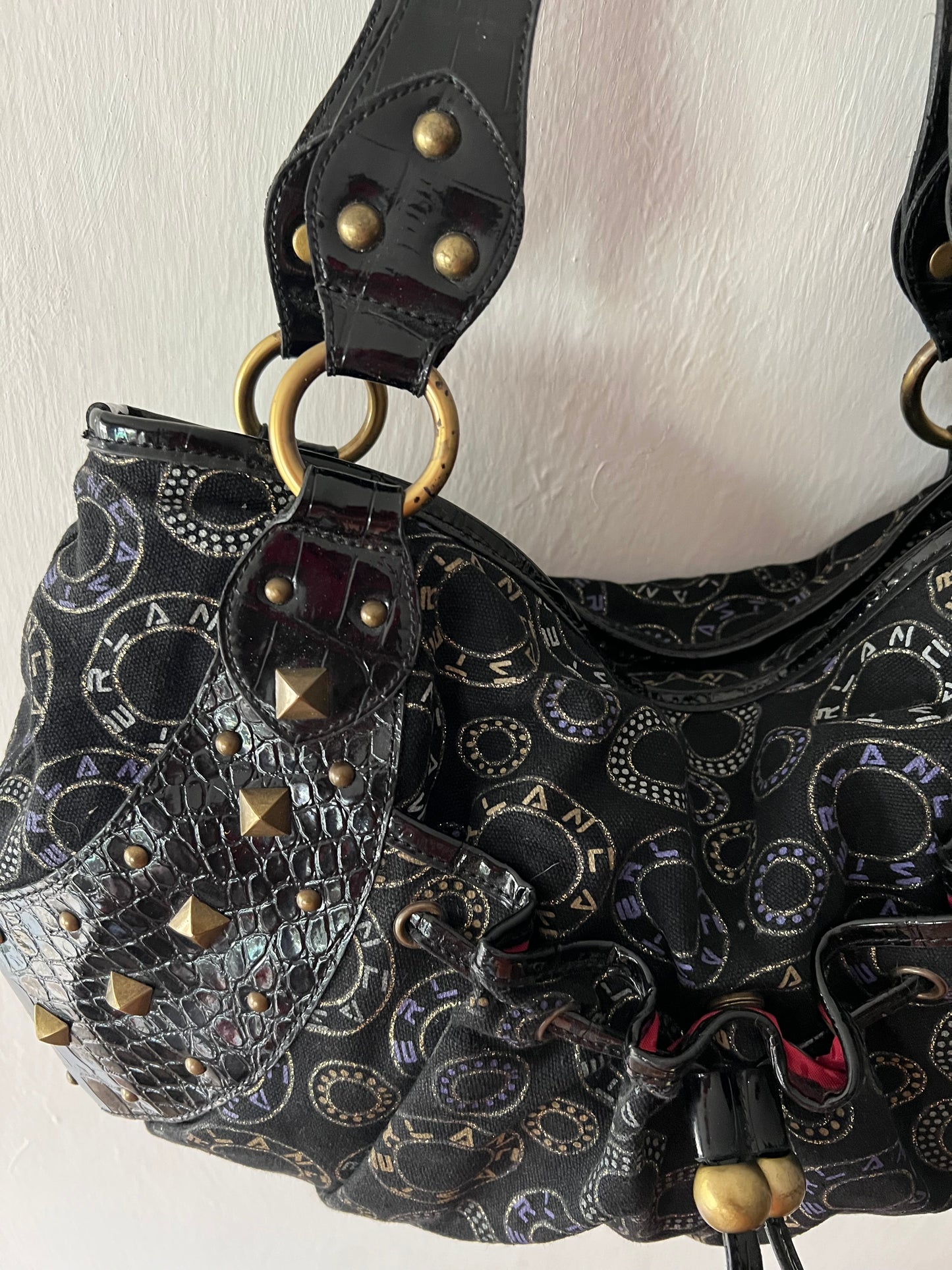 Vintage Studded Jacquard Hobo Bag