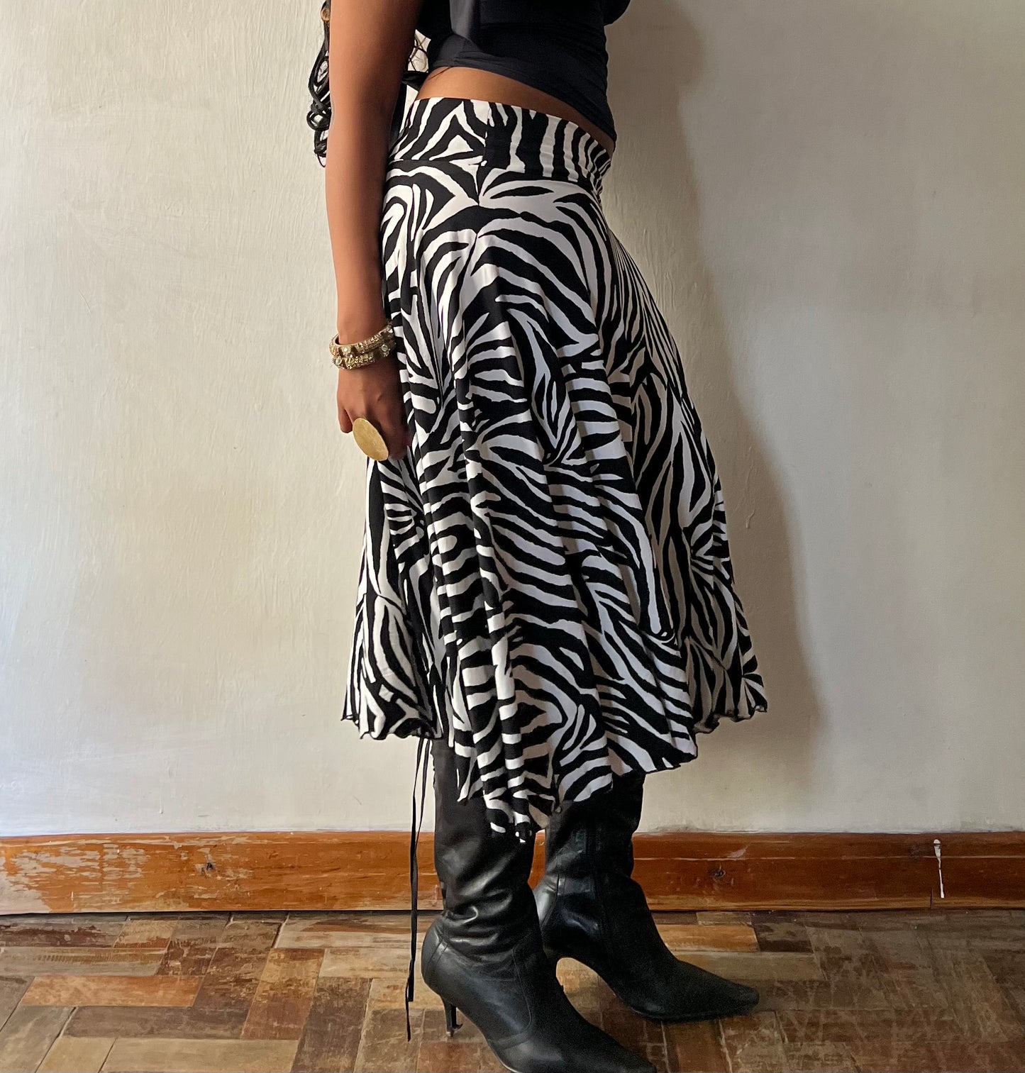 Zebra Print Slinky Midi Skirt