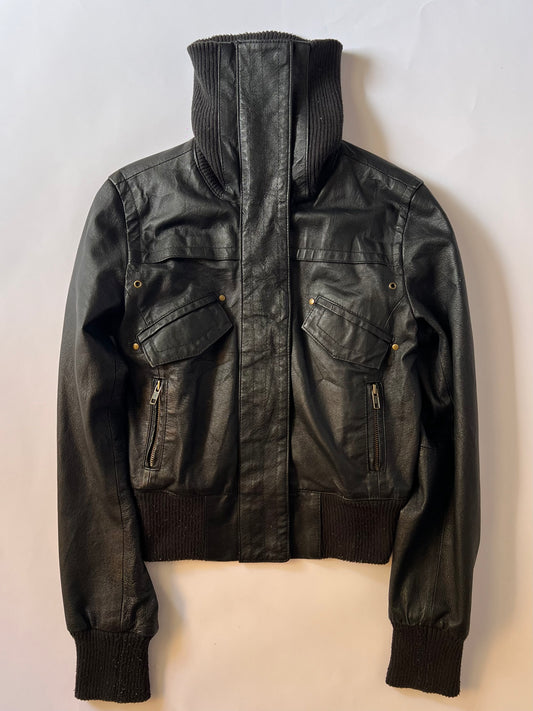 Vintage Black leather bomber jacket