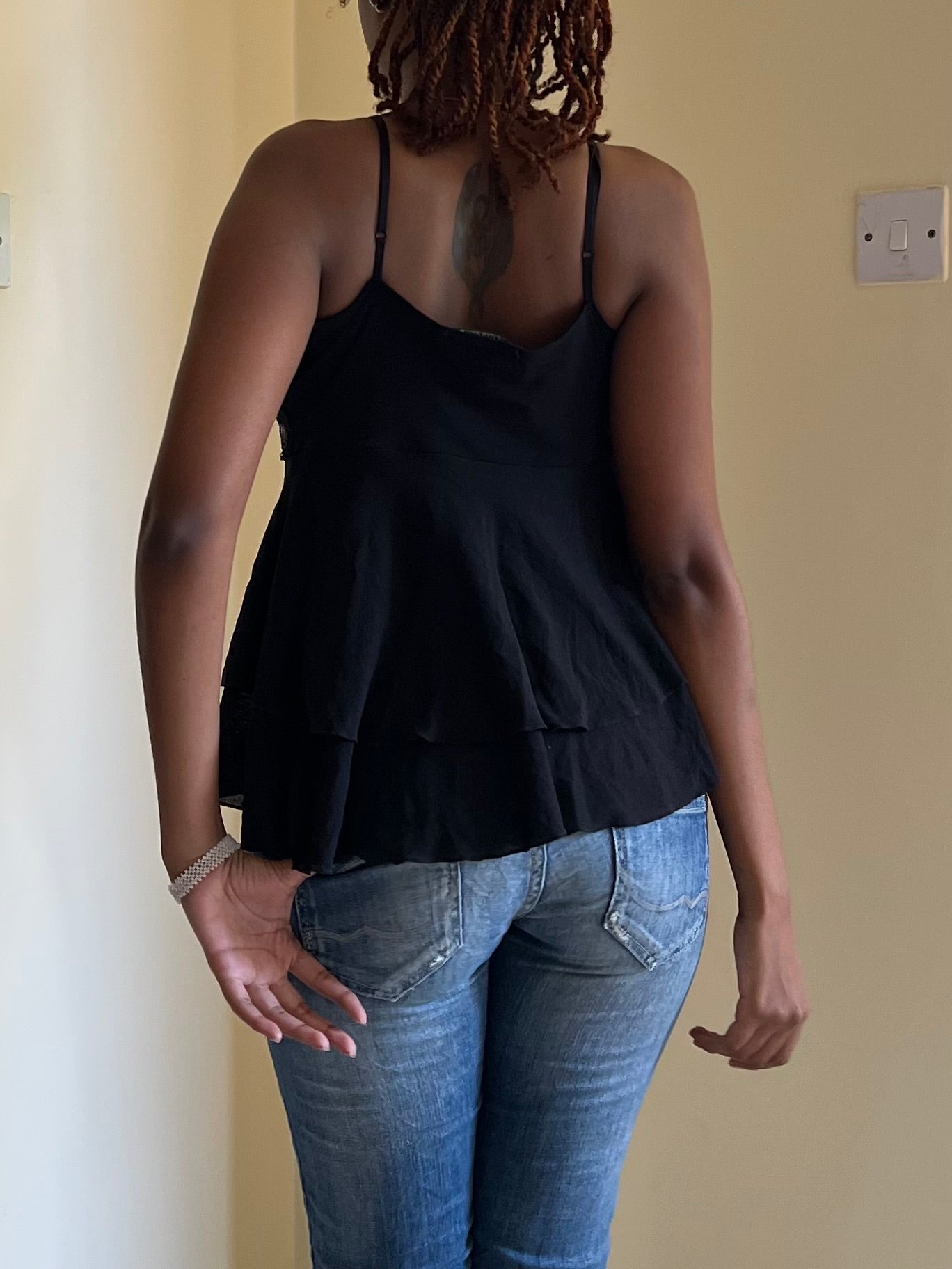 Tiered sequined baby doll cami top