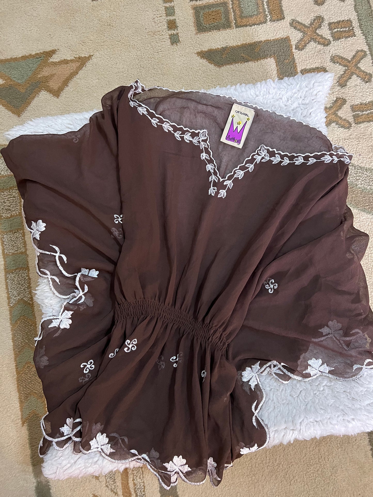 Embroidered Sheer Peasant Blouse