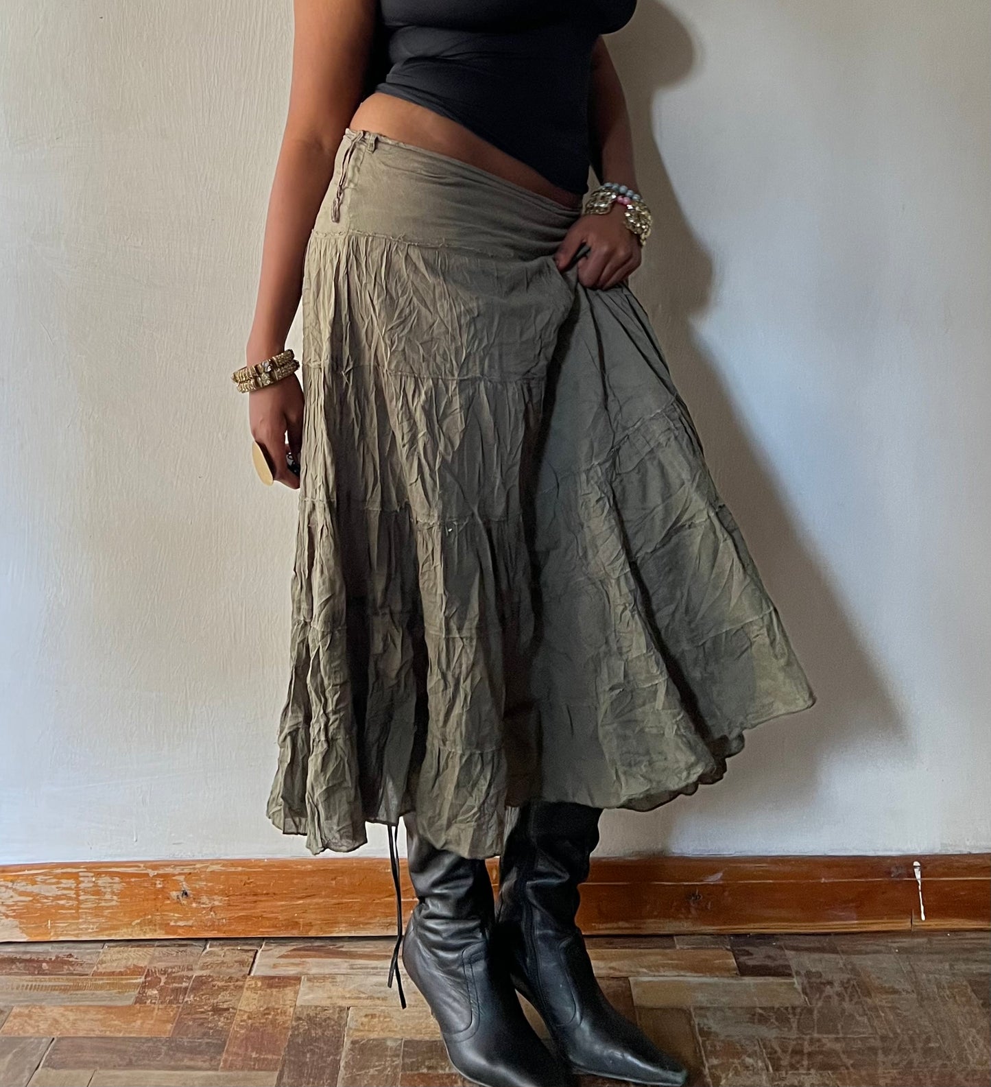 Jungle Green tiered earthy skirt