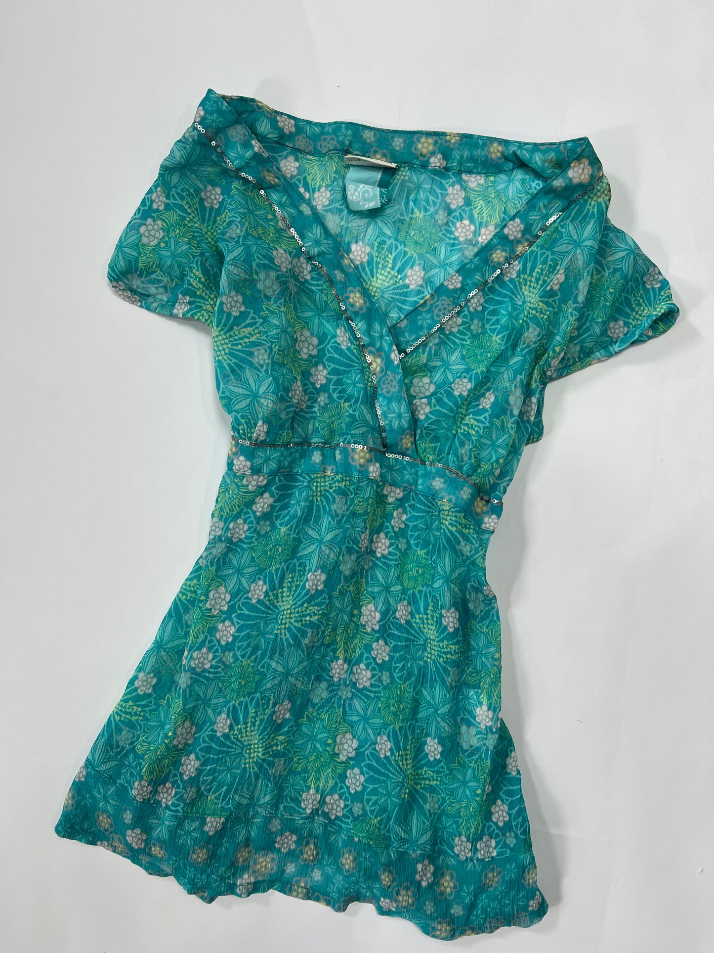 Turquoise Floral Tie-Back Top