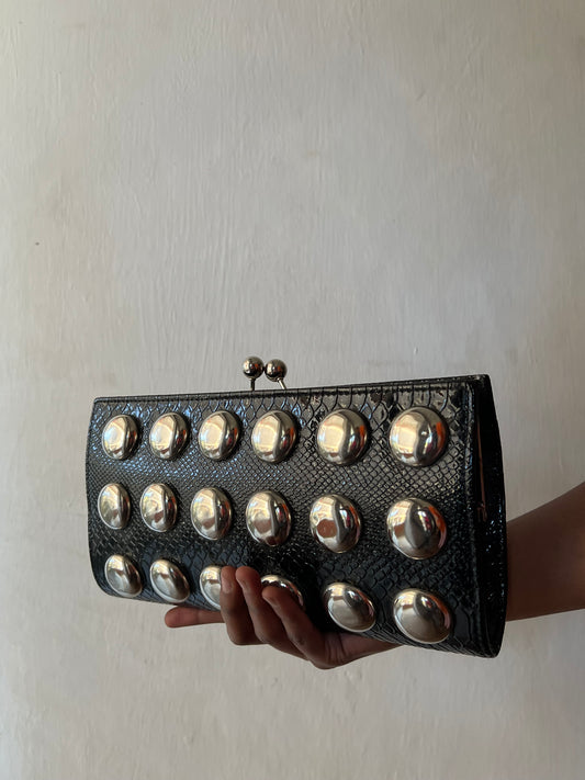 Studded leather clutch purse
