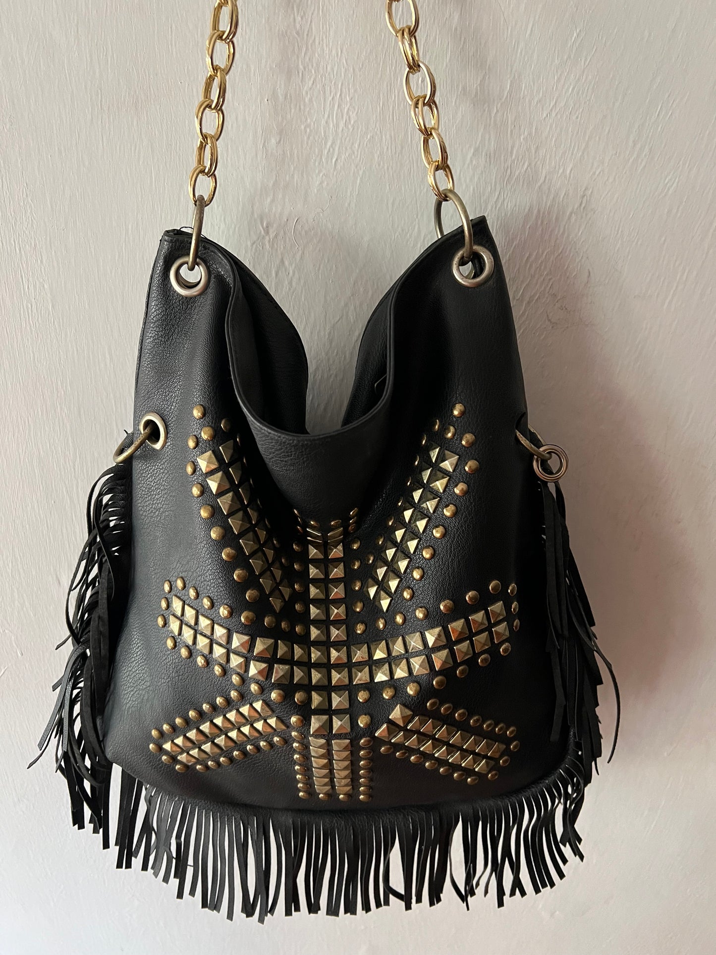 Studded Fringe Hobo Bag