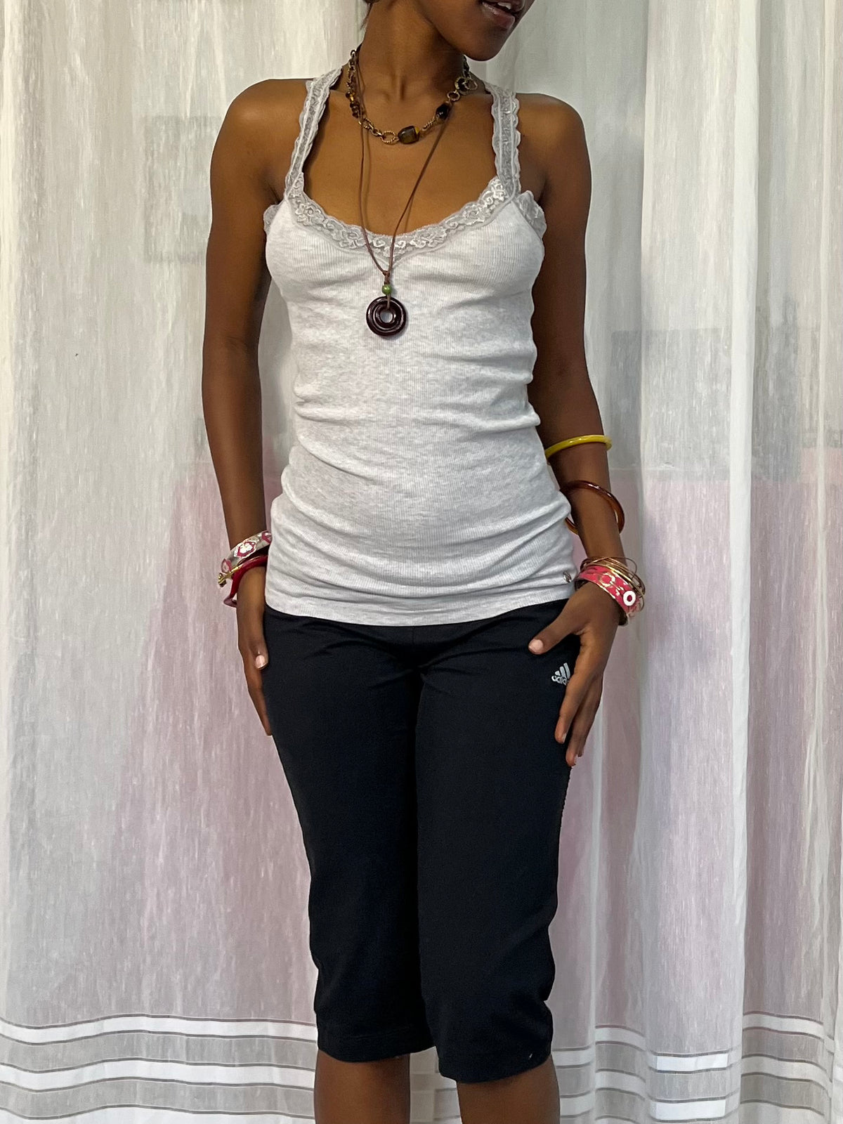 Grey Lace-Trim Cami