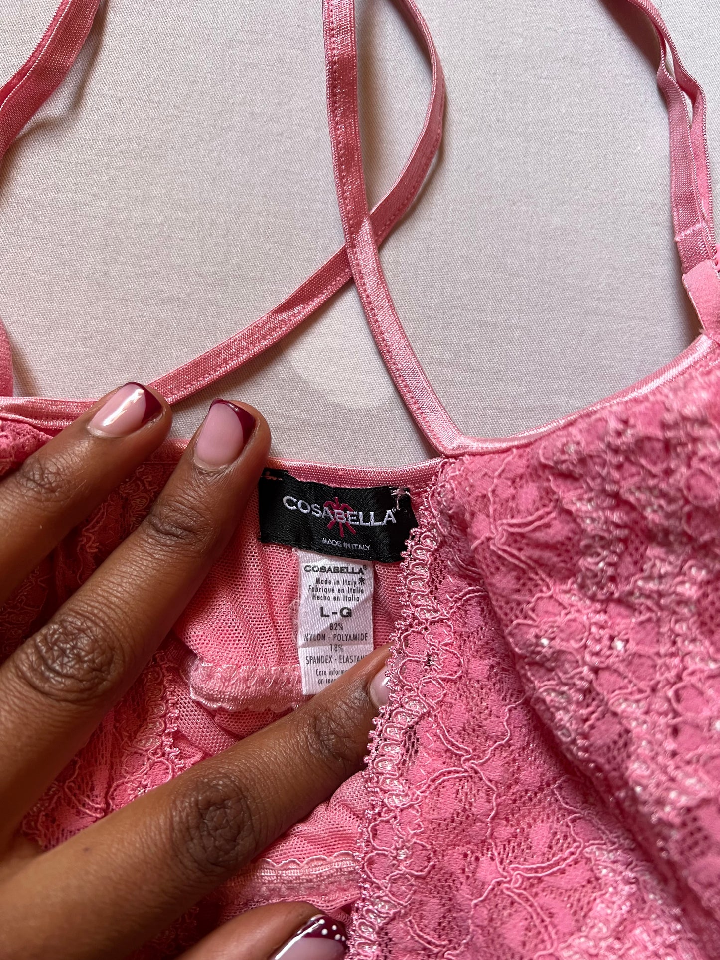 Pink lace trim cami top