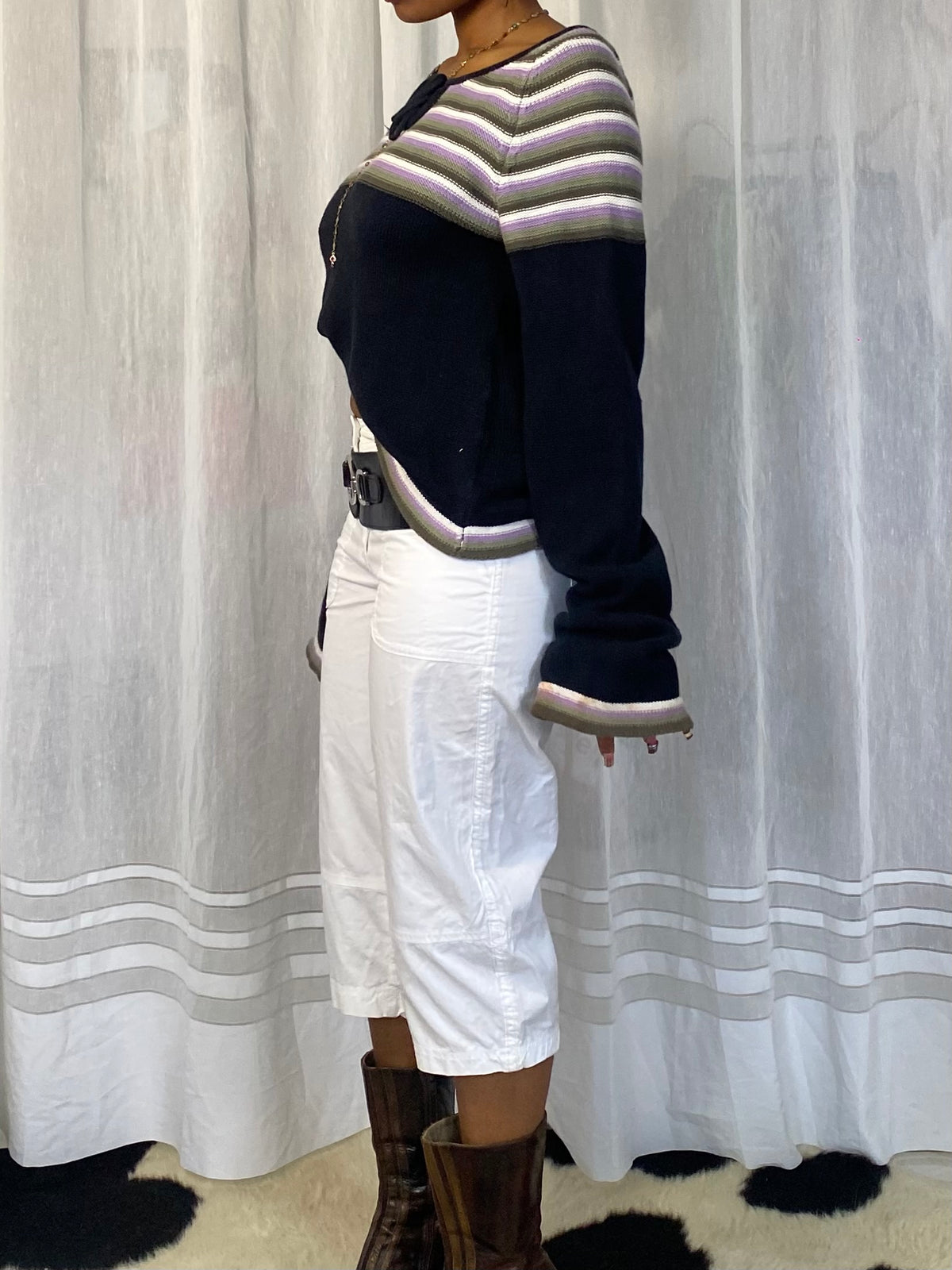 Striped Knit Tie-Neck Top