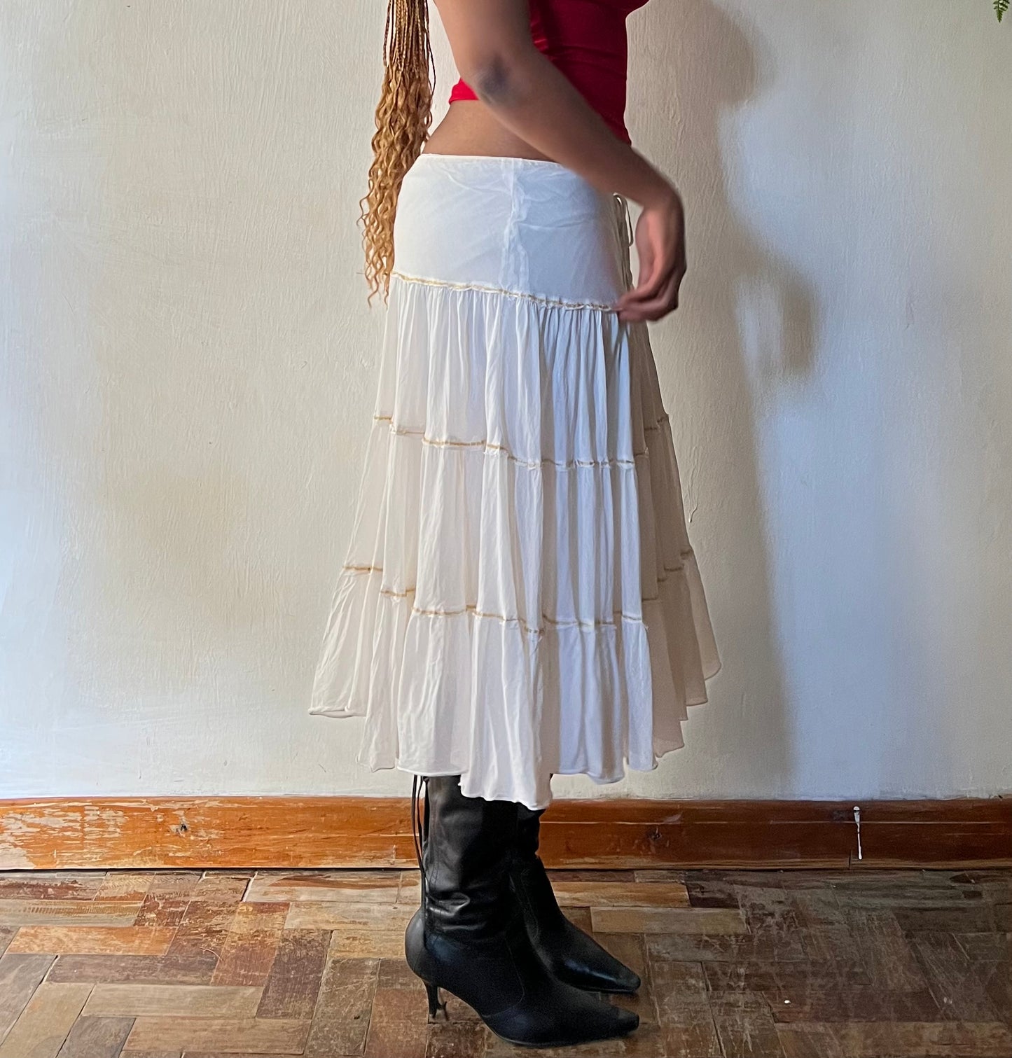 Beaded Tiered Midi Skirt