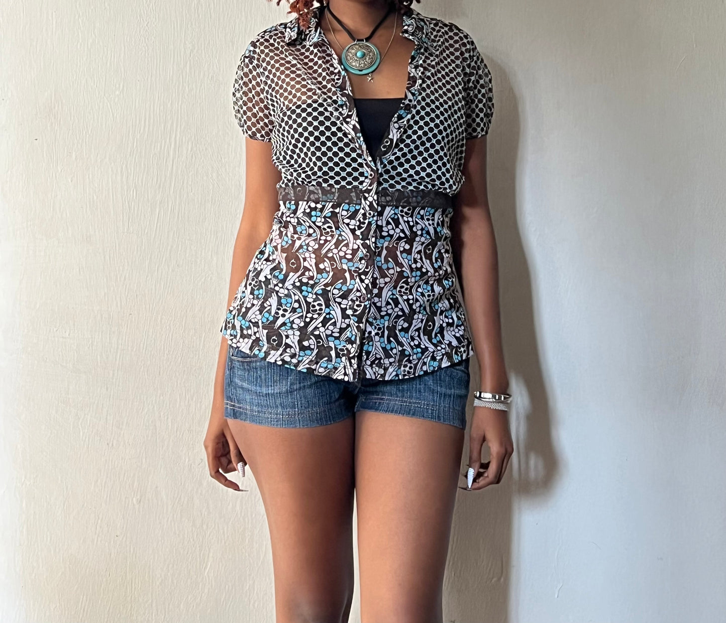 Sheer Short Sleeved boho blouse