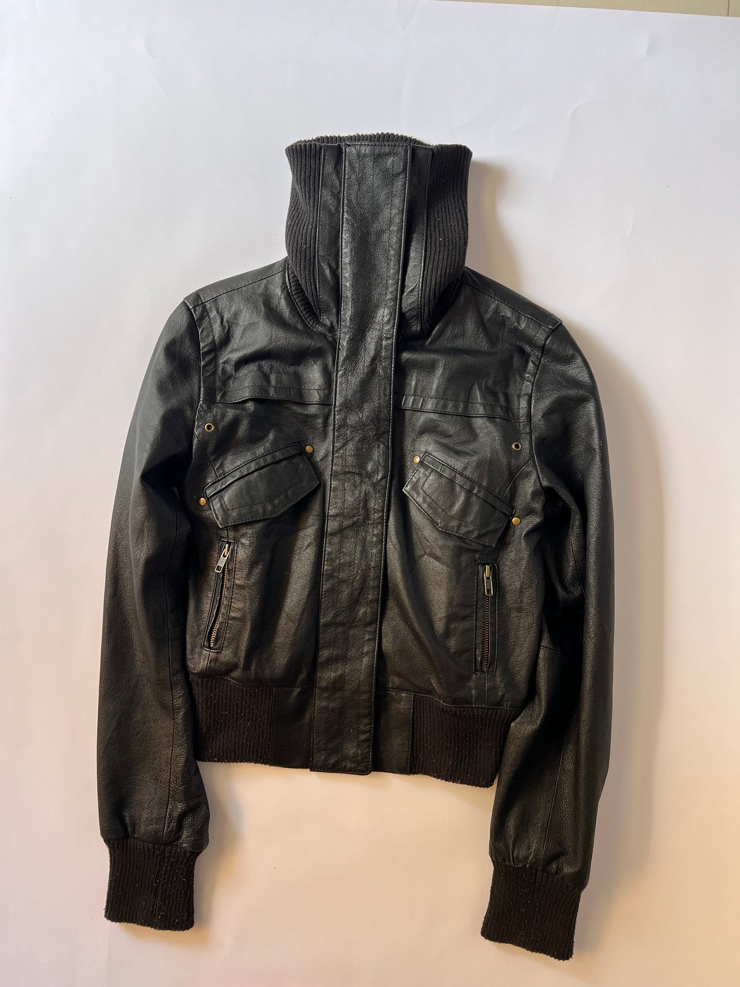 Vintage Black leather bomber jacket