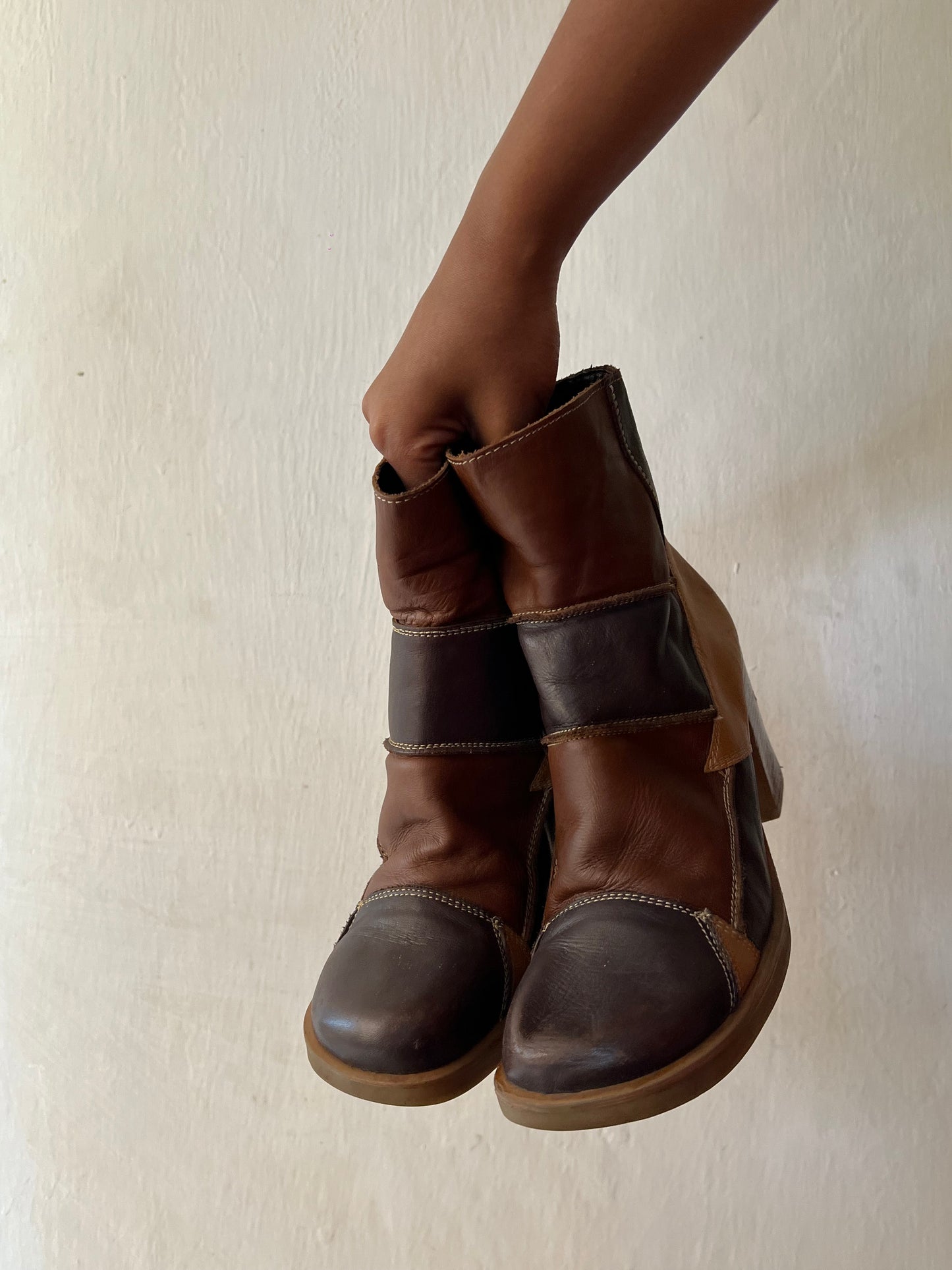 Patch work leather boots