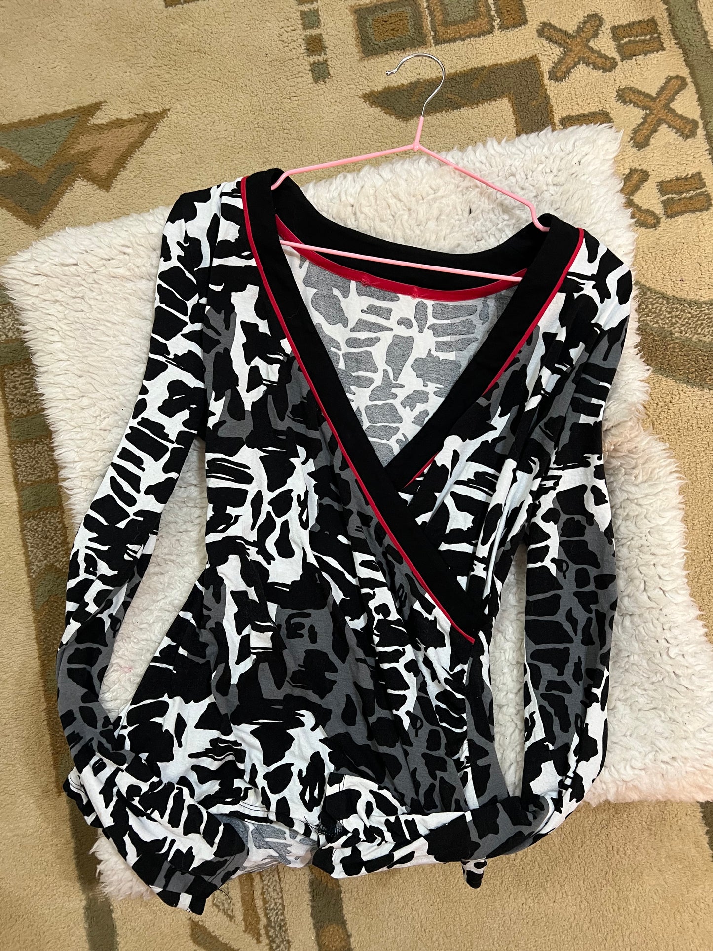 Abstract Print Plunge Neck Top