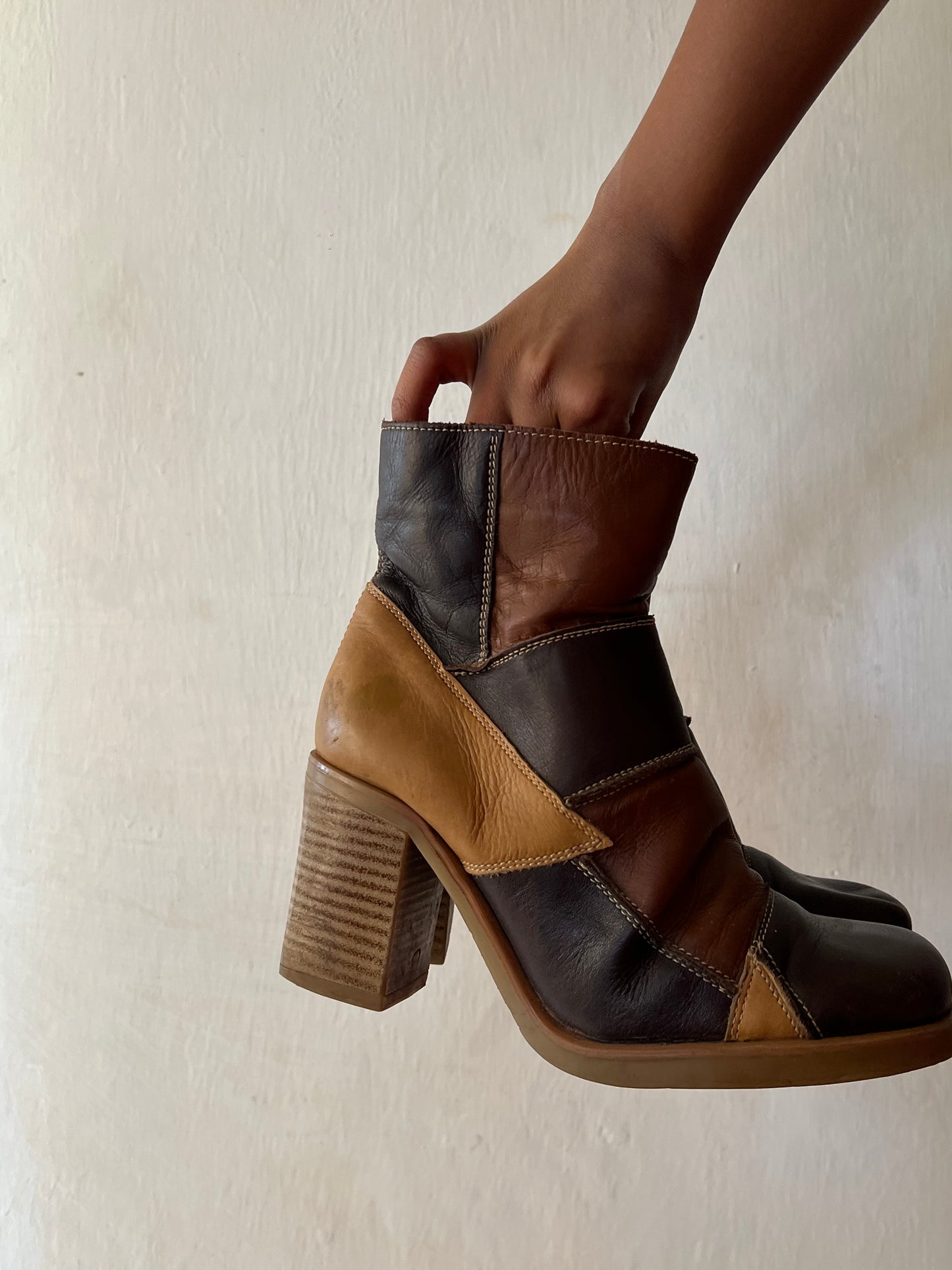 Patch work leather boots