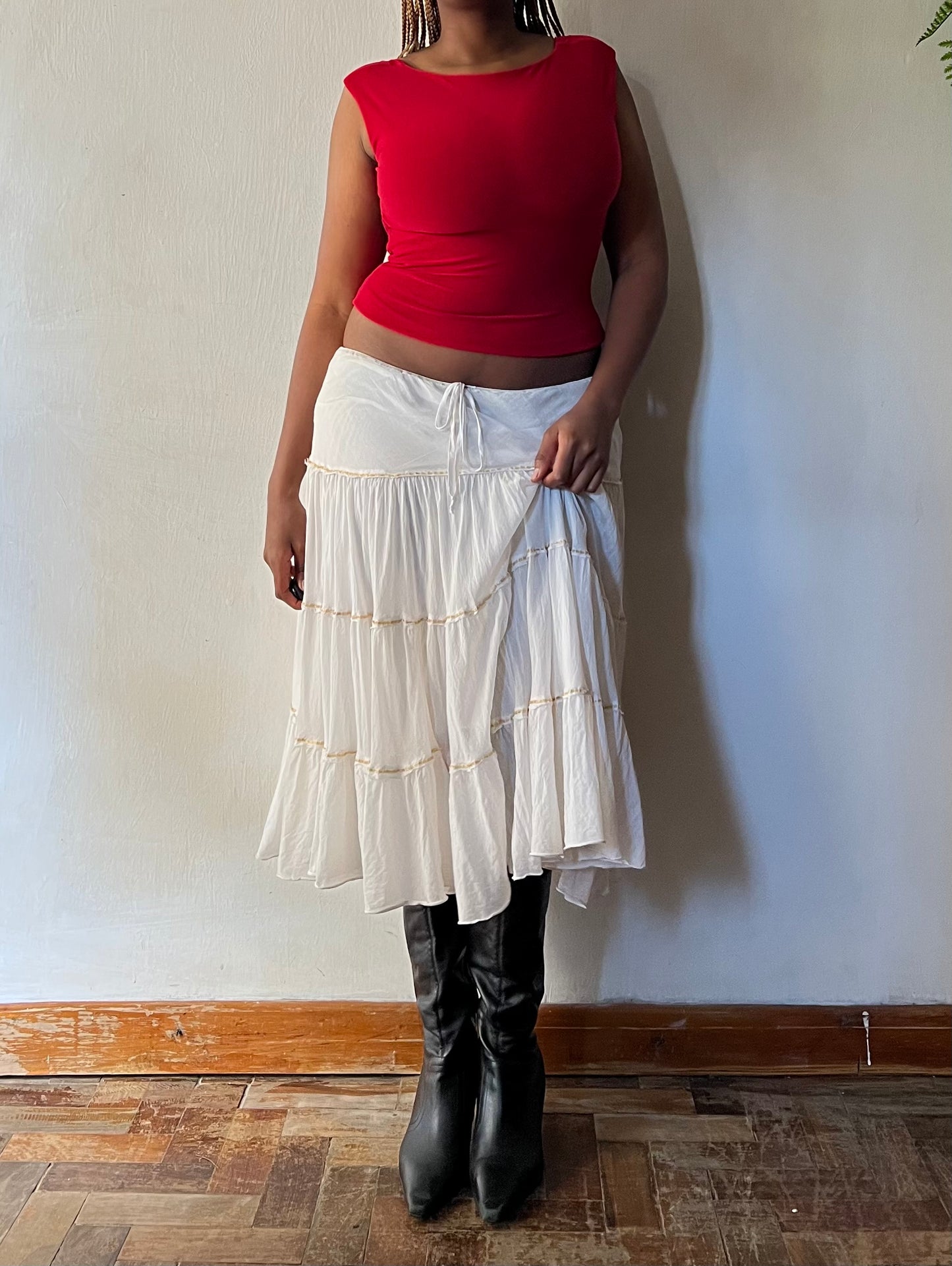 Beaded Tiered Midi Skirt