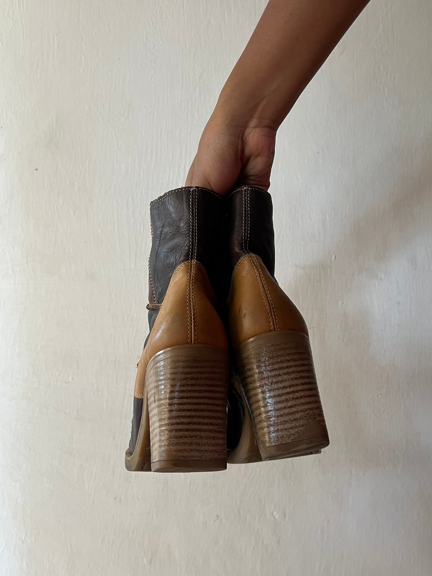 Patch work leather boots