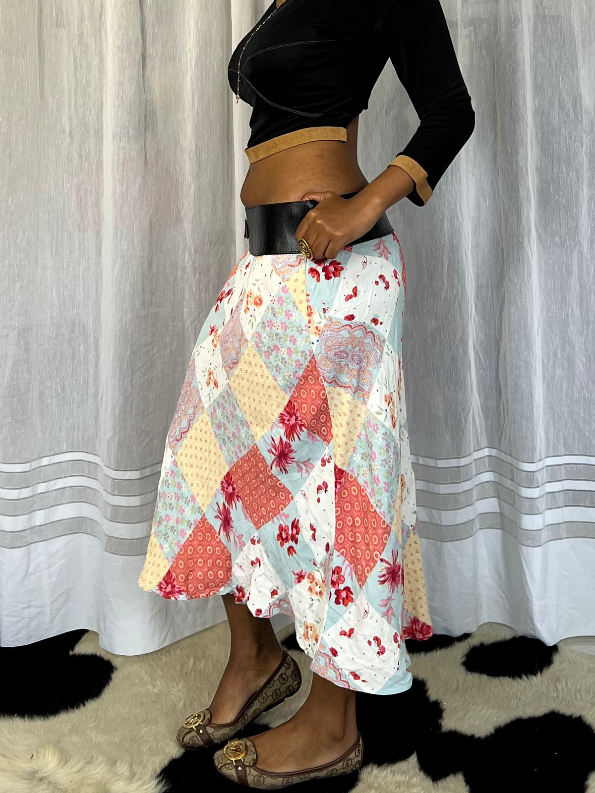 Floral Patchwork Midi Skirt