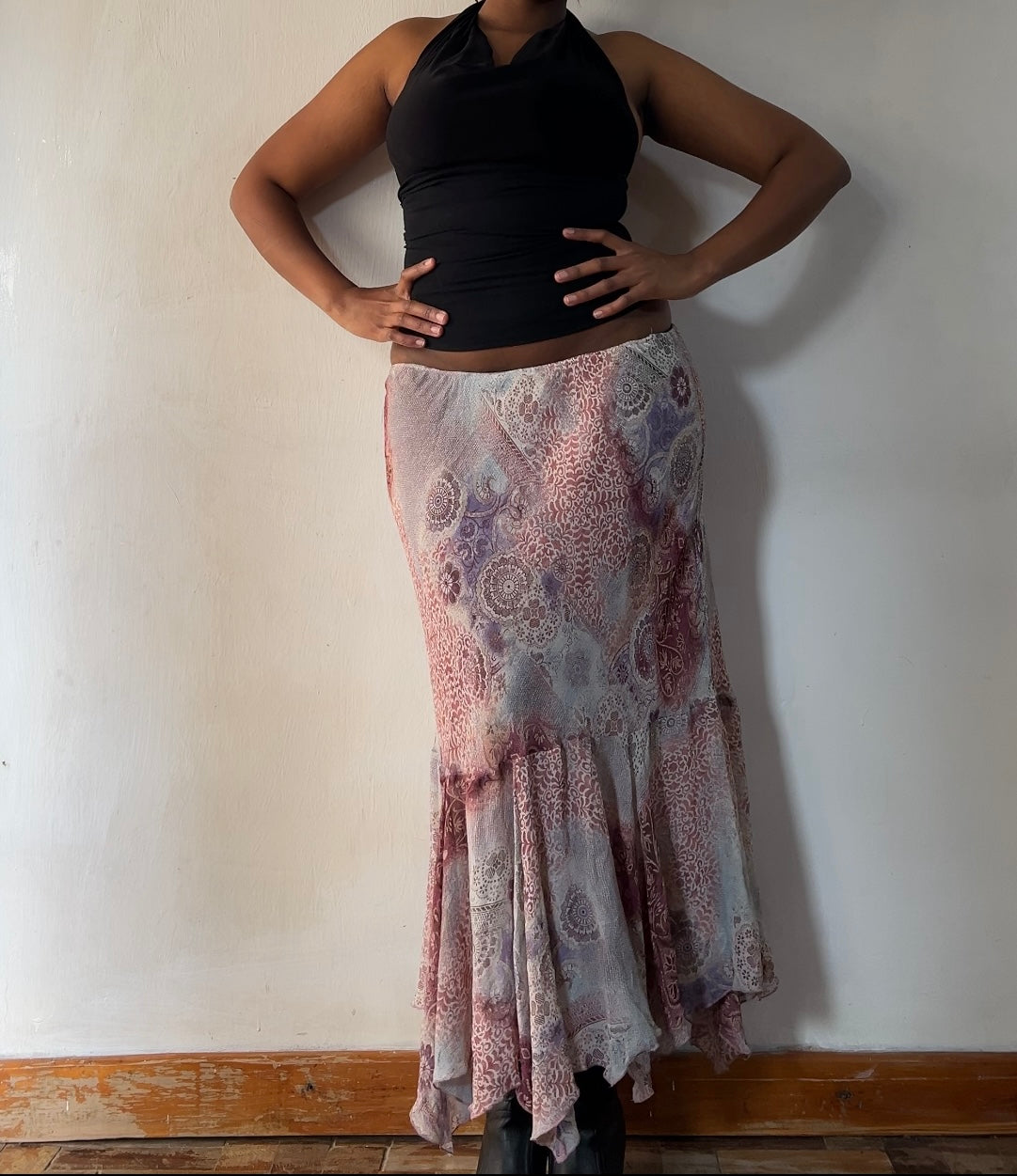 Paisley asymmetrical maxi skirt