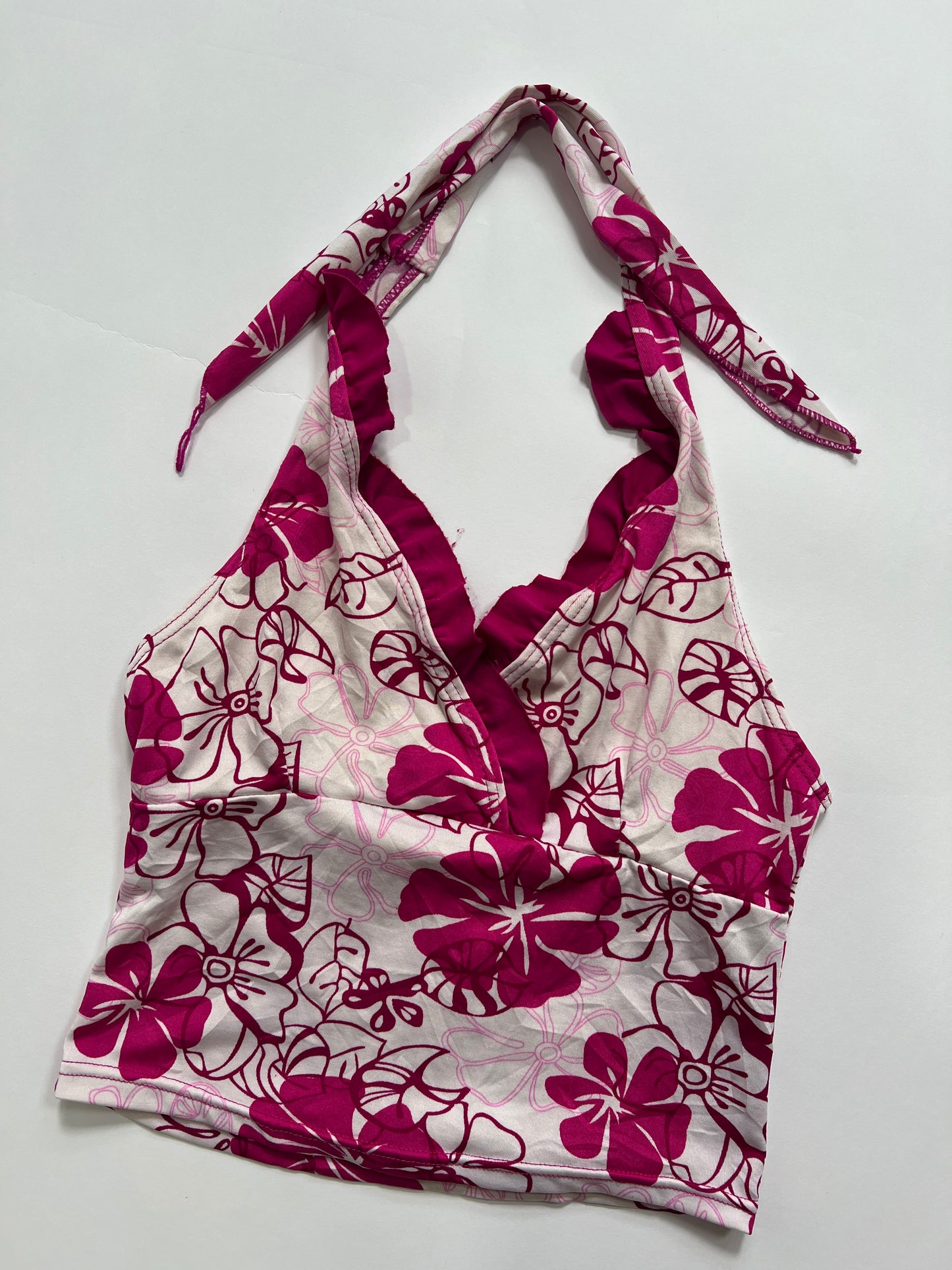 Pink hibiscus halter top