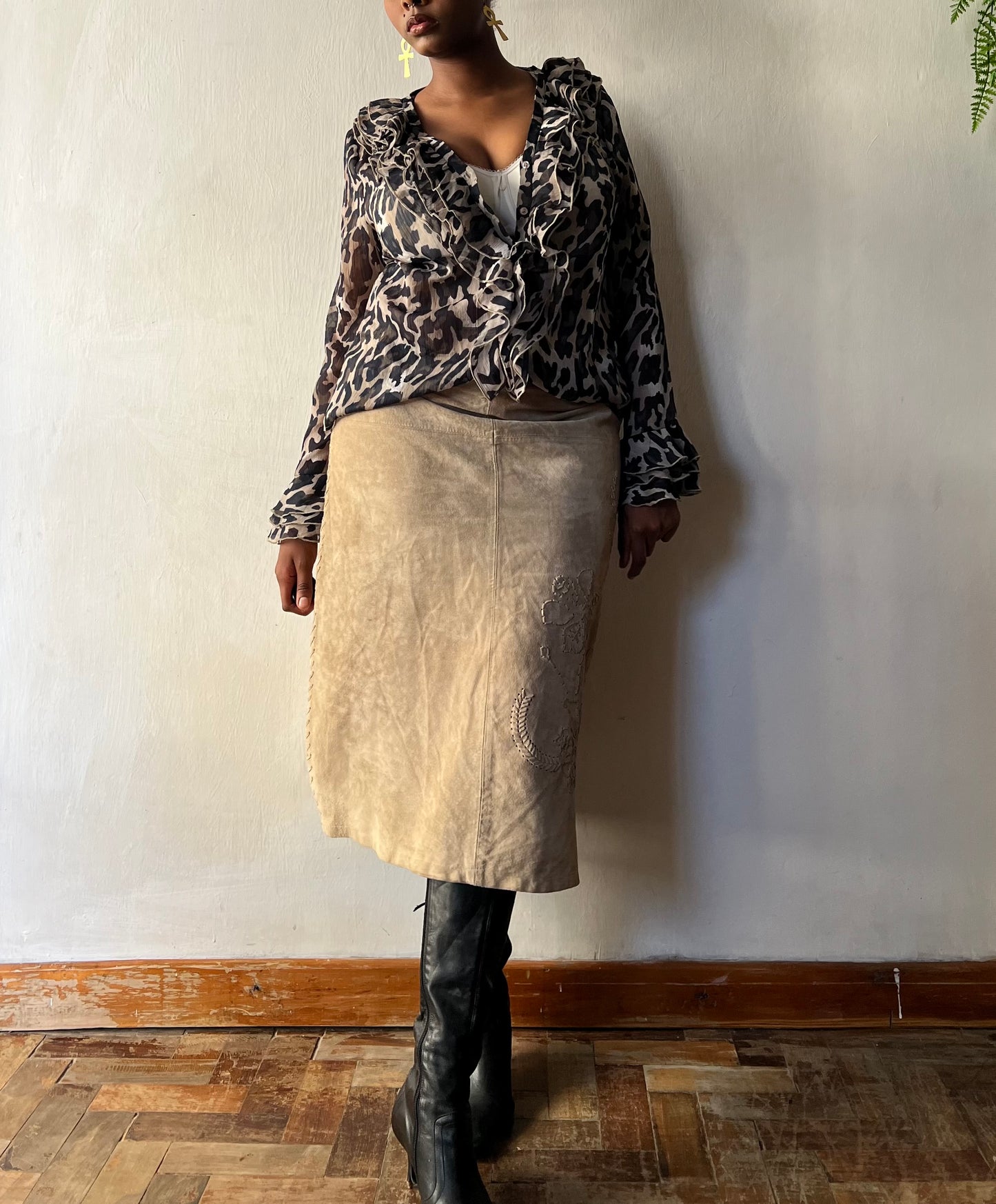 Ruffled Camo Print Blouse