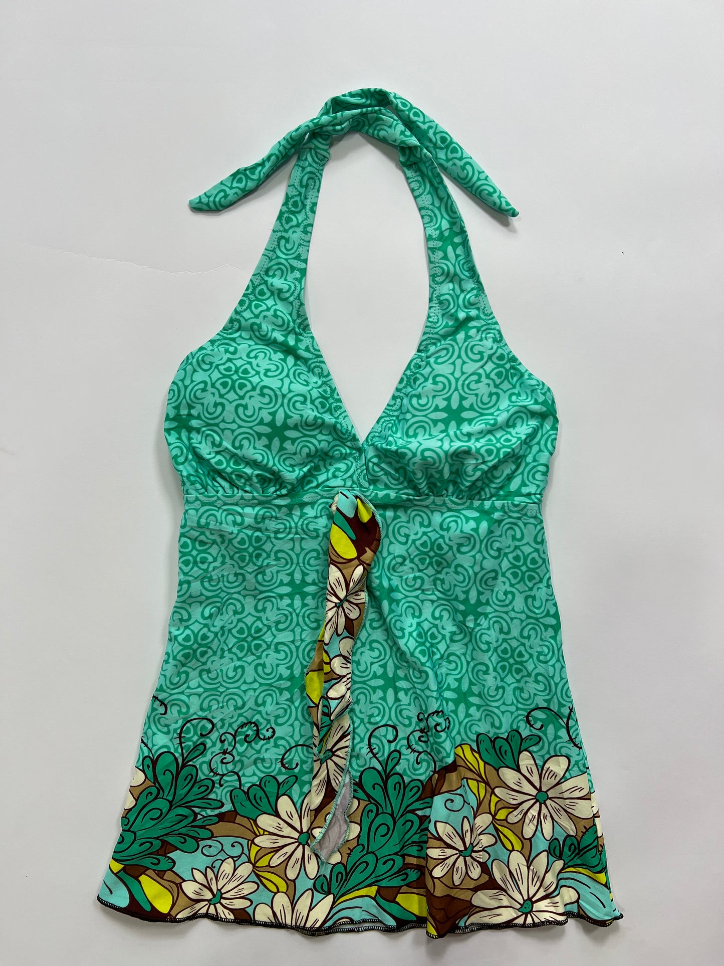 Green Floral Print Halter Top