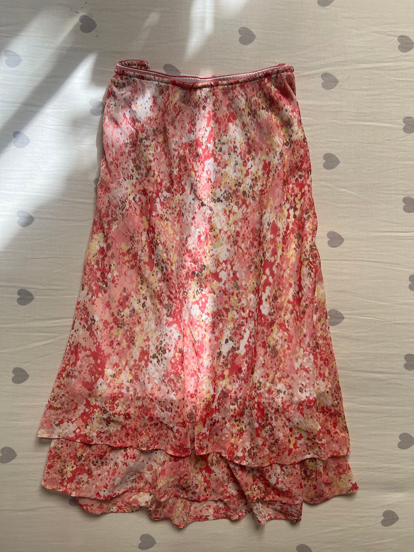 Pink floral print midi chiffon skirt