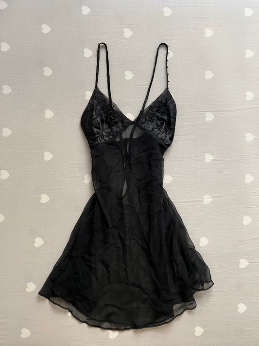 Black lingerie dress with beading details