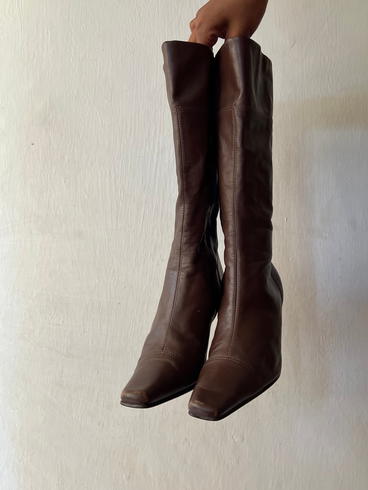 Square Toe Leather Boots