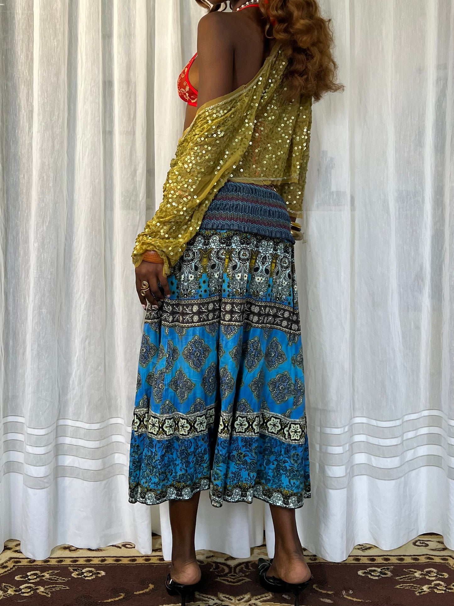 Bohemian Patchwork Midi Skirt