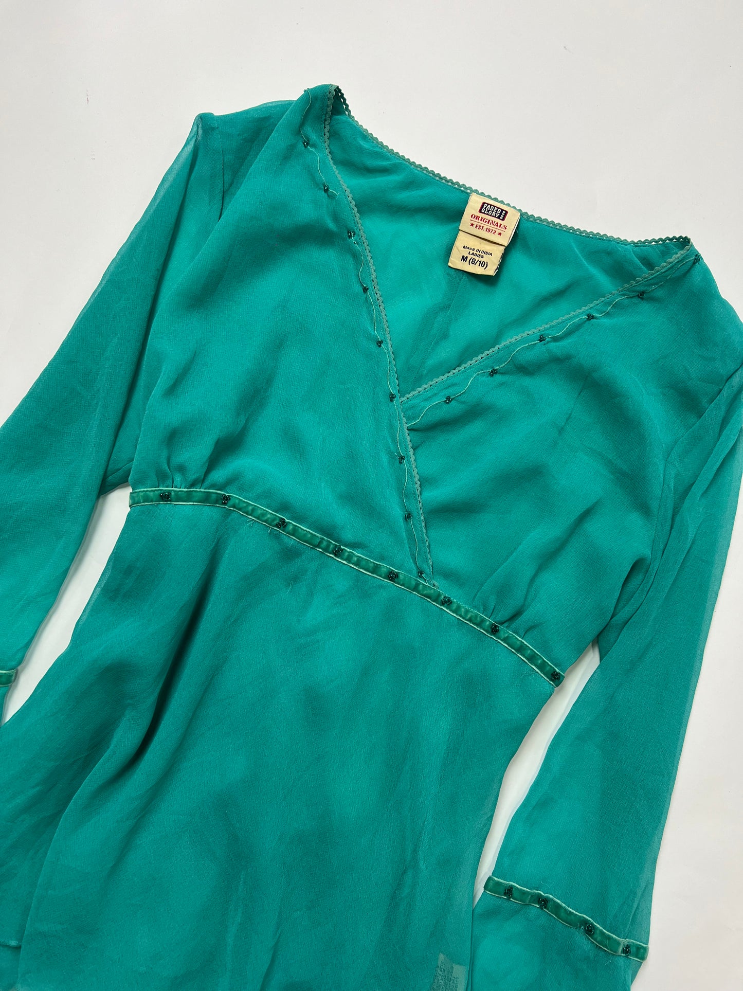Sheer Beaded Bell Sleeve Blouse