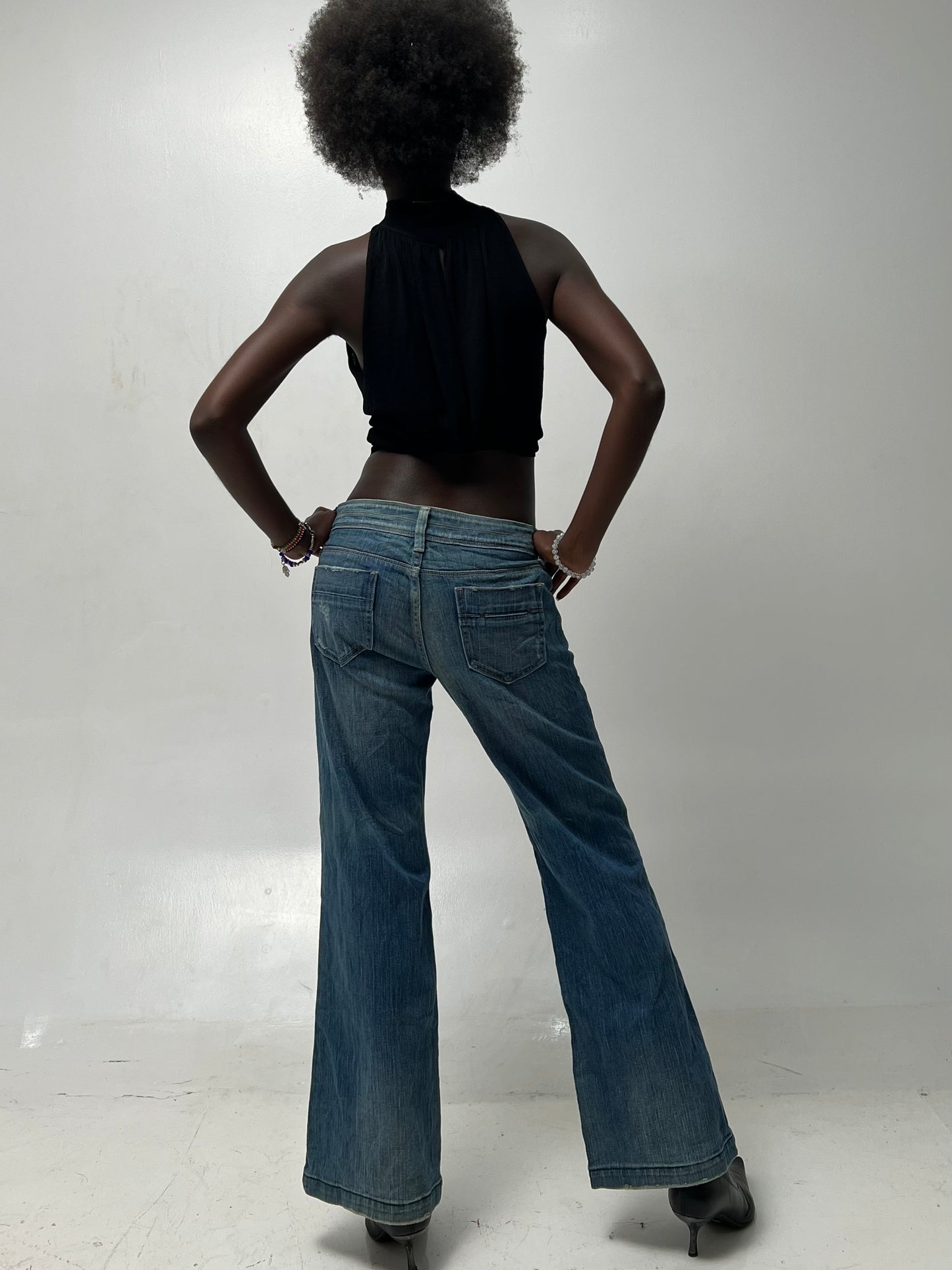 Low rise wide leg denim pants