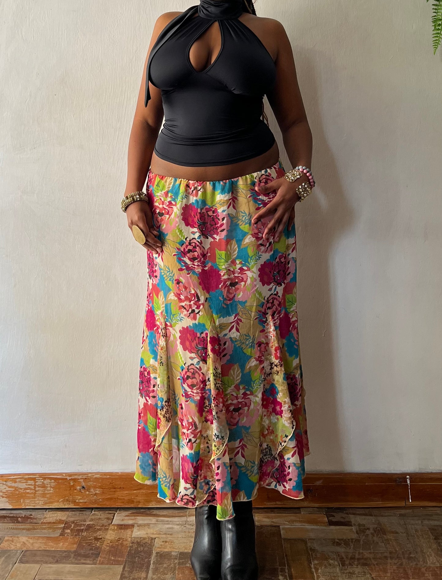 Floral asymmetrical maxi skirt