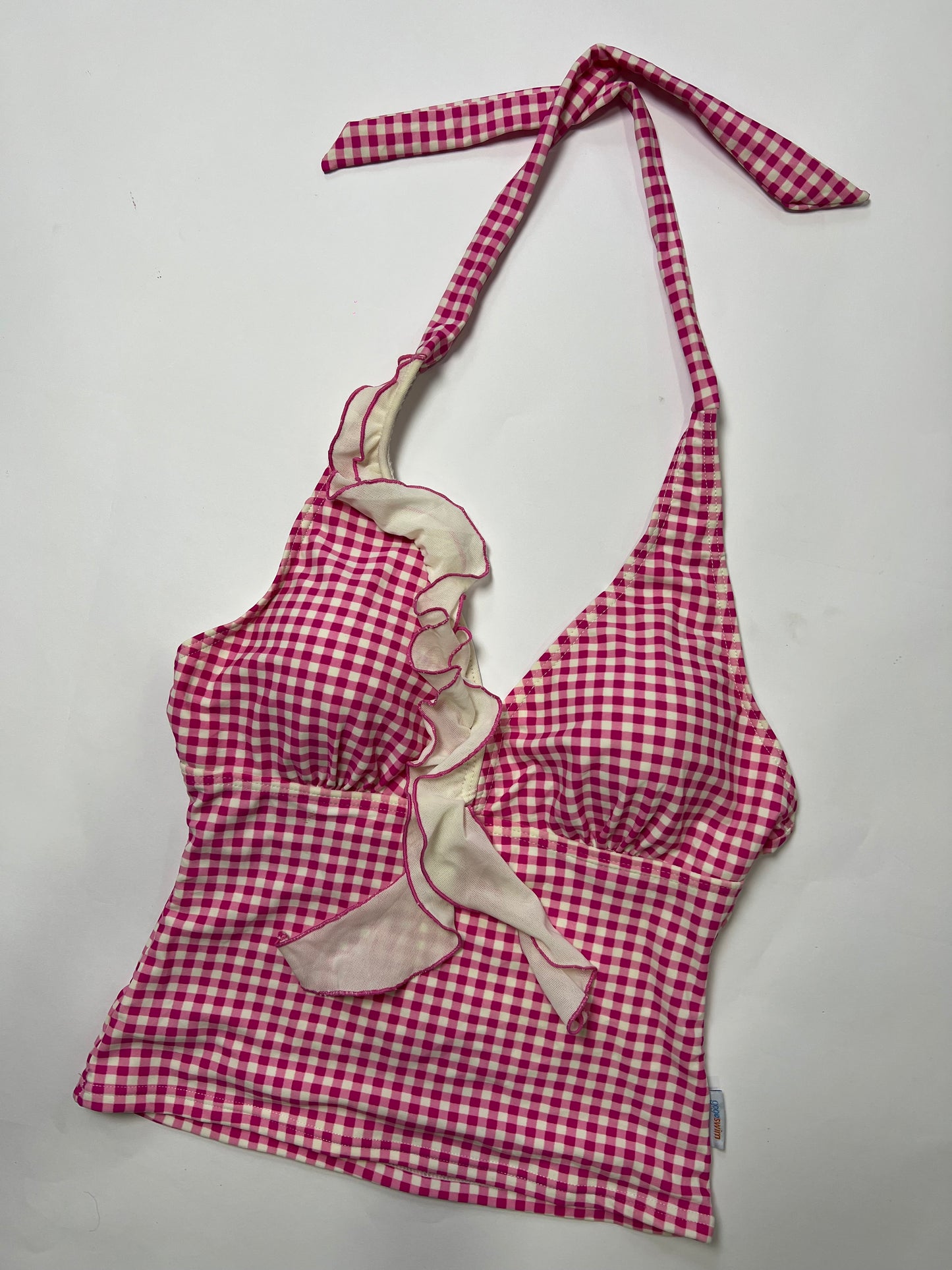 Pink Gingham Ruffle Tankini Halter Top