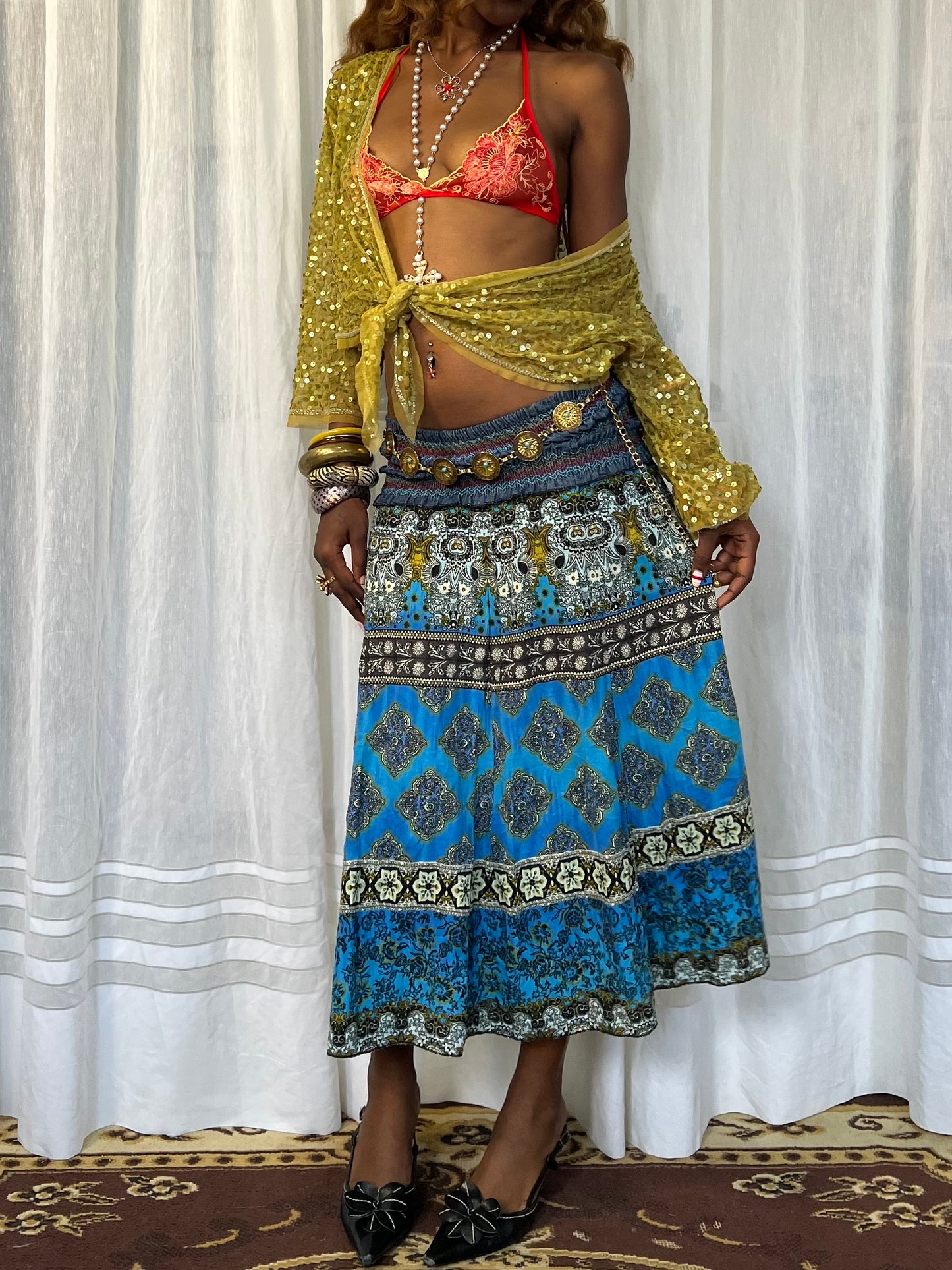 Bohemian Patchwork Midi Skirt