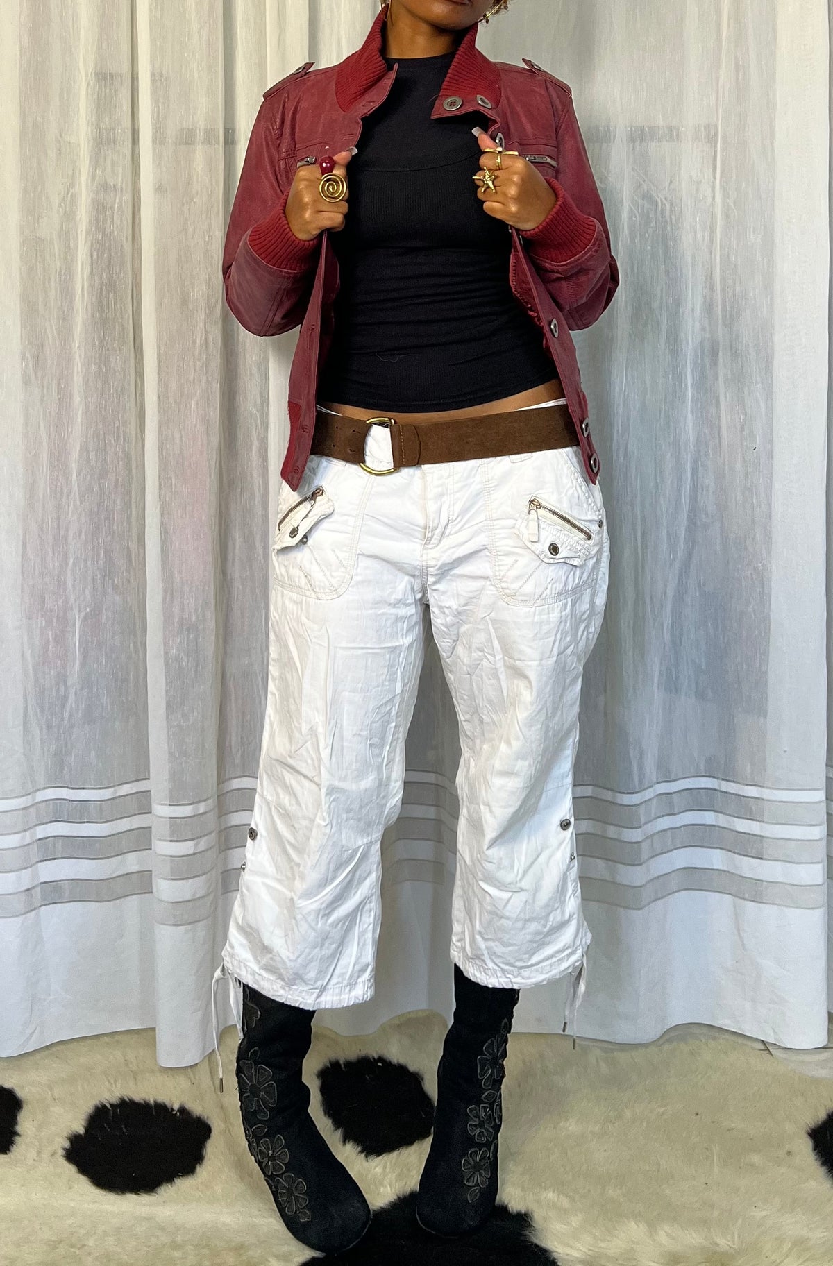 Red leather bomber