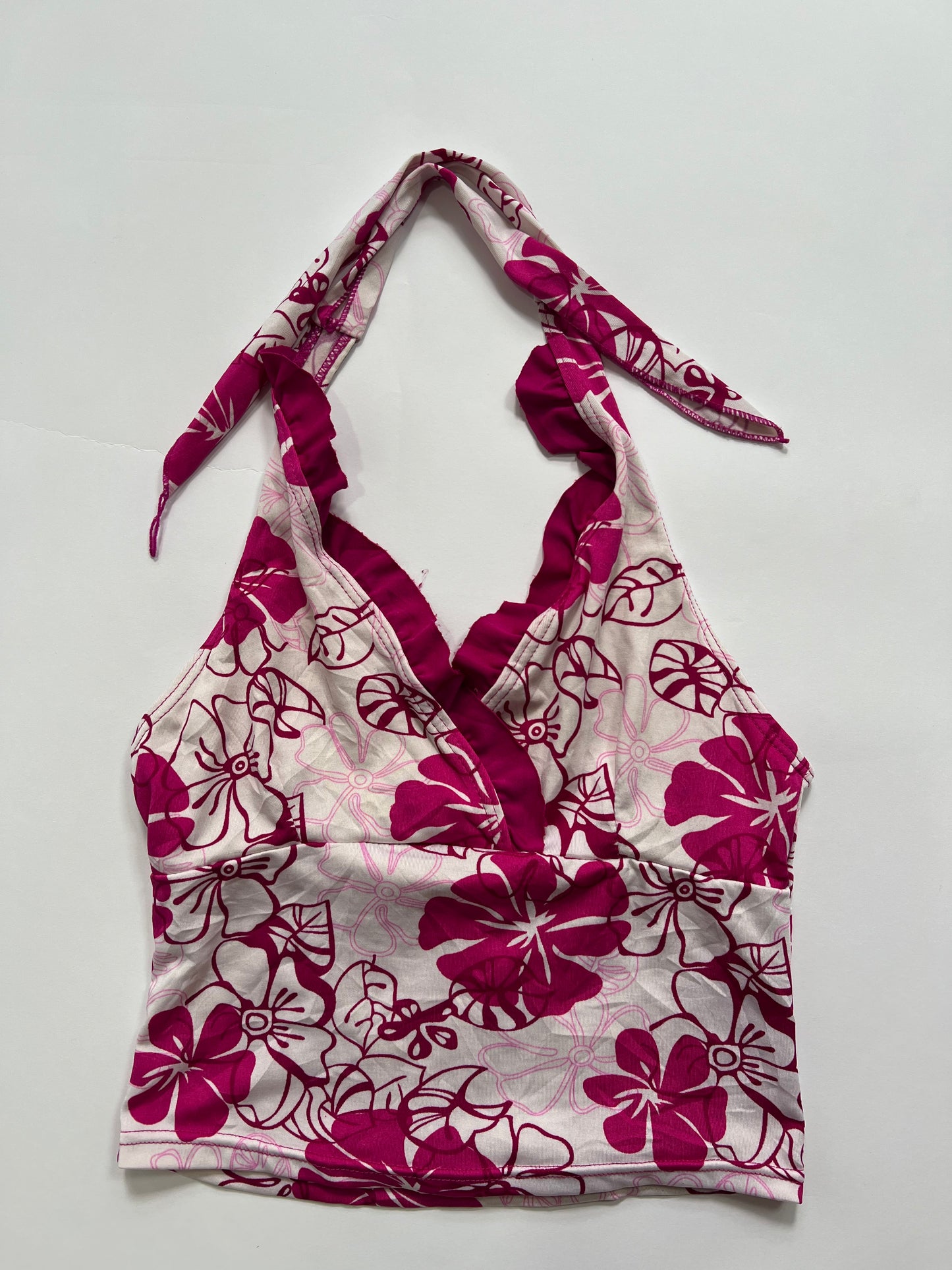 Pink hibiscus halter top