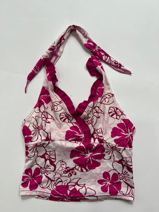 Pink hibiscus halter top