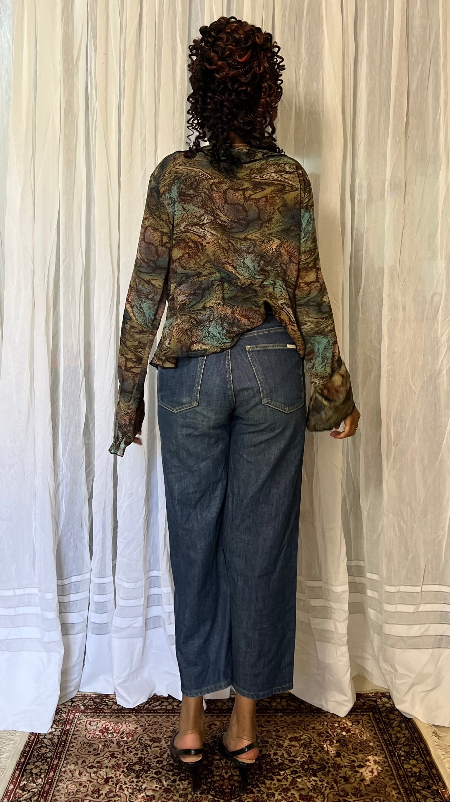 Plunging neck ruffle blouse