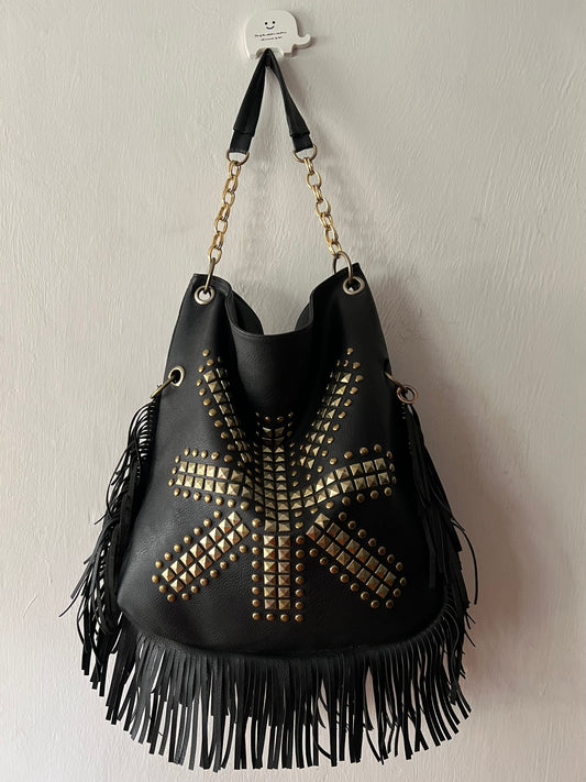 Studded Fringe Hobo Bag