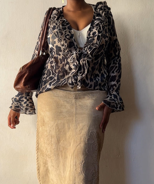 Ruffled Camo Print Blouse