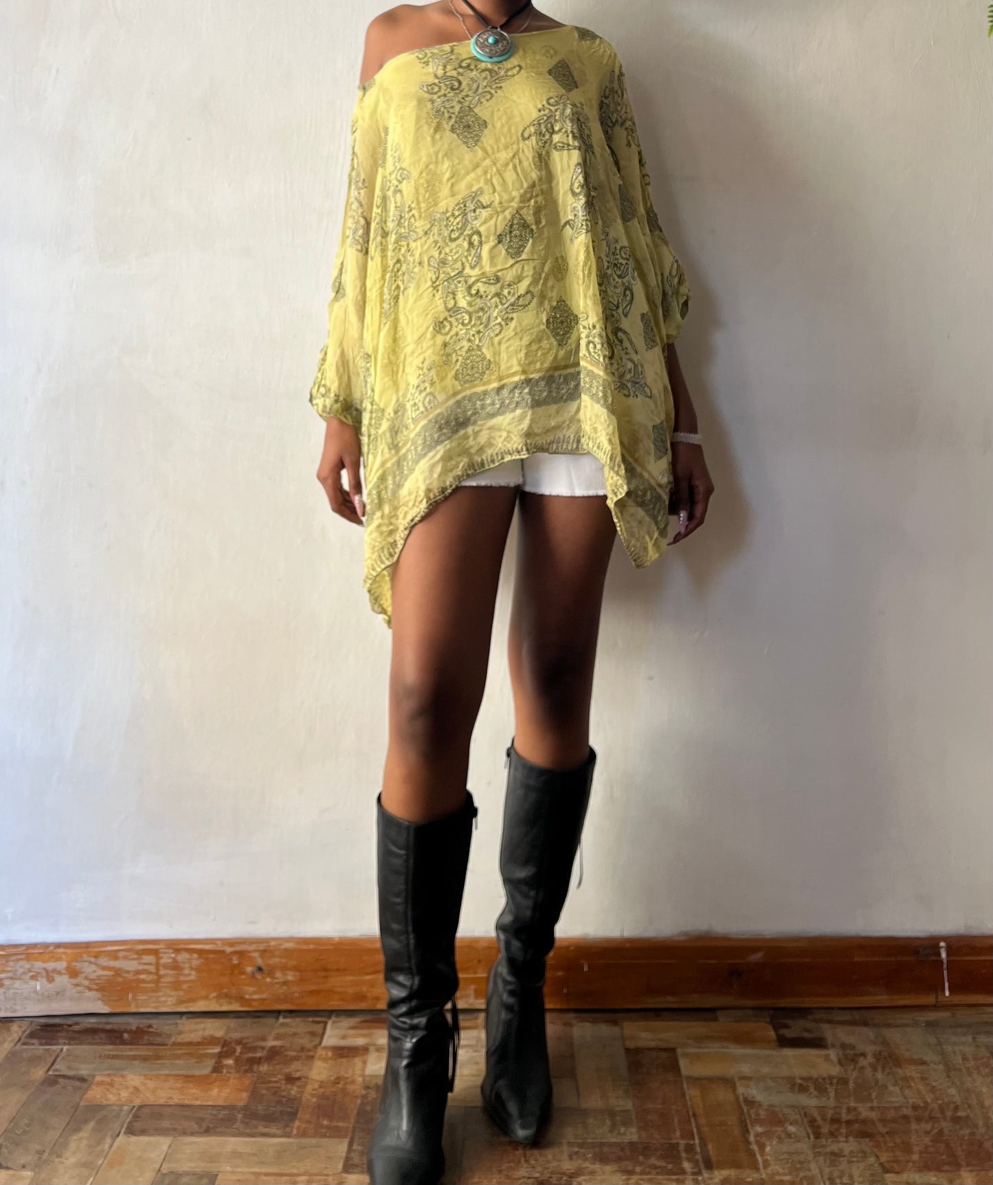 Green paisley print boho top