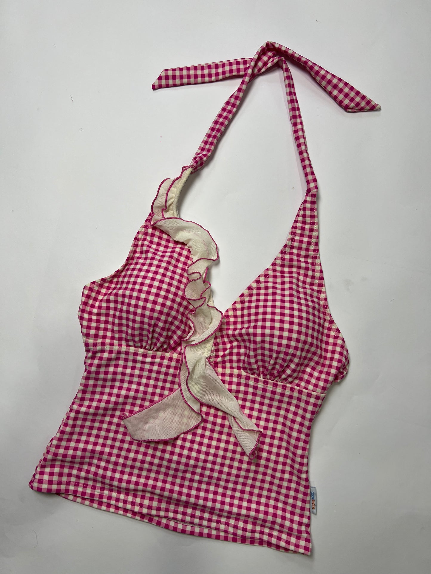 Pink Gingham Ruffle Tankini Halter Top